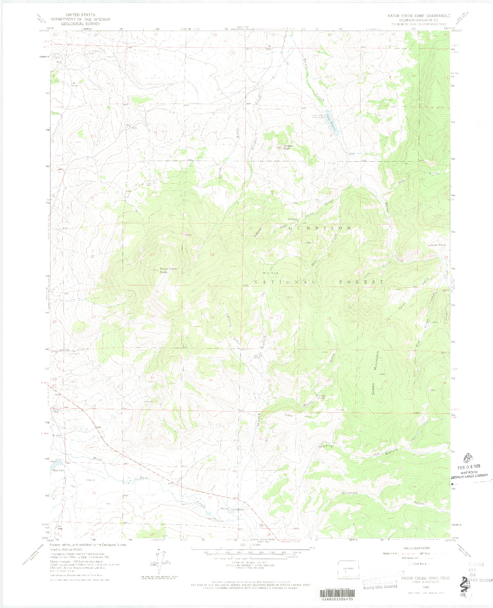 USGS 1:24000-SCALE QUADRANGLE FOR RAZOR CREEK DOME, CO 1962