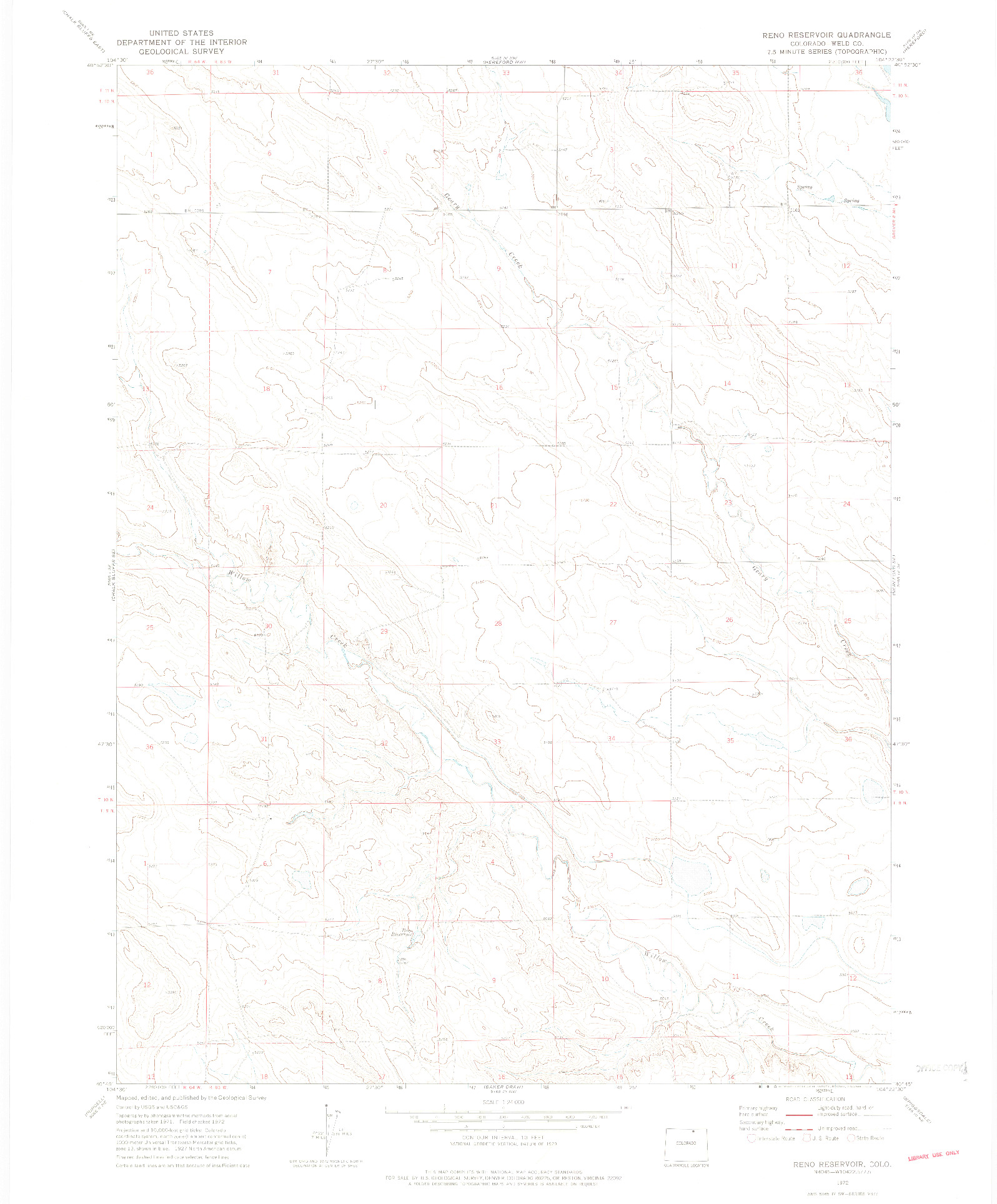 USGS 1:24000-SCALE QUADRANGLE FOR RENO RESERVOIR, CO 1972