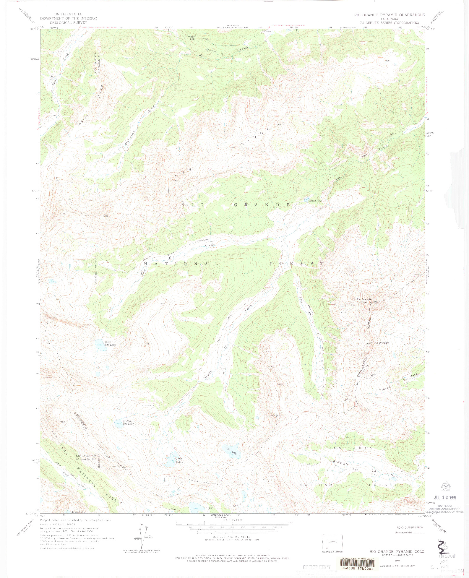 USGS 1:24000-SCALE QUADRANGLE FOR RIO GRANDE PYRAMID, CO 1964