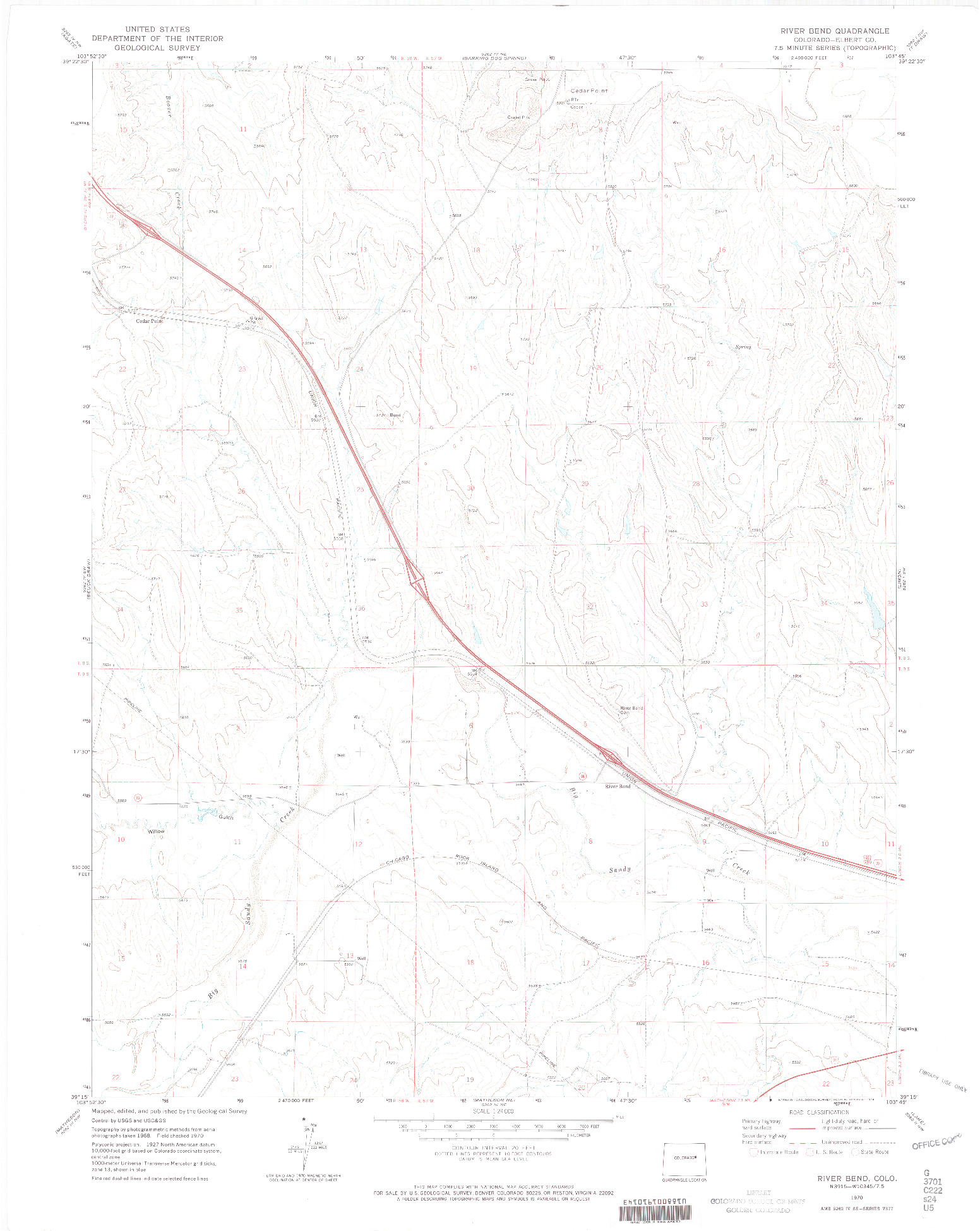 USGS 1:24000-SCALE QUADRANGLE FOR RIVER BEND, CO 1970