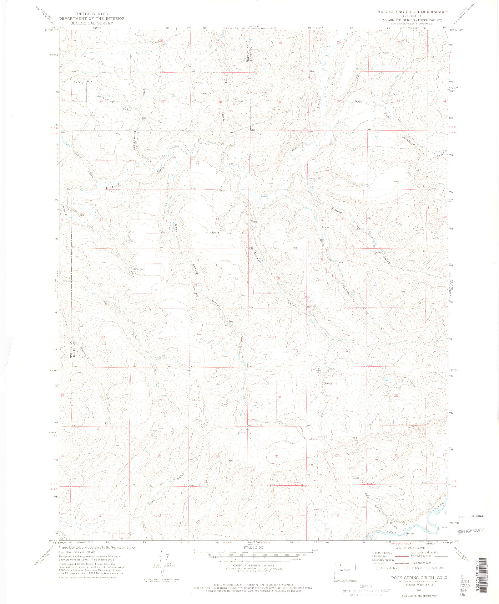 USGS 1:24000-SCALE QUADRANGLE FOR ROCK SPRING GULCH, CO 1971