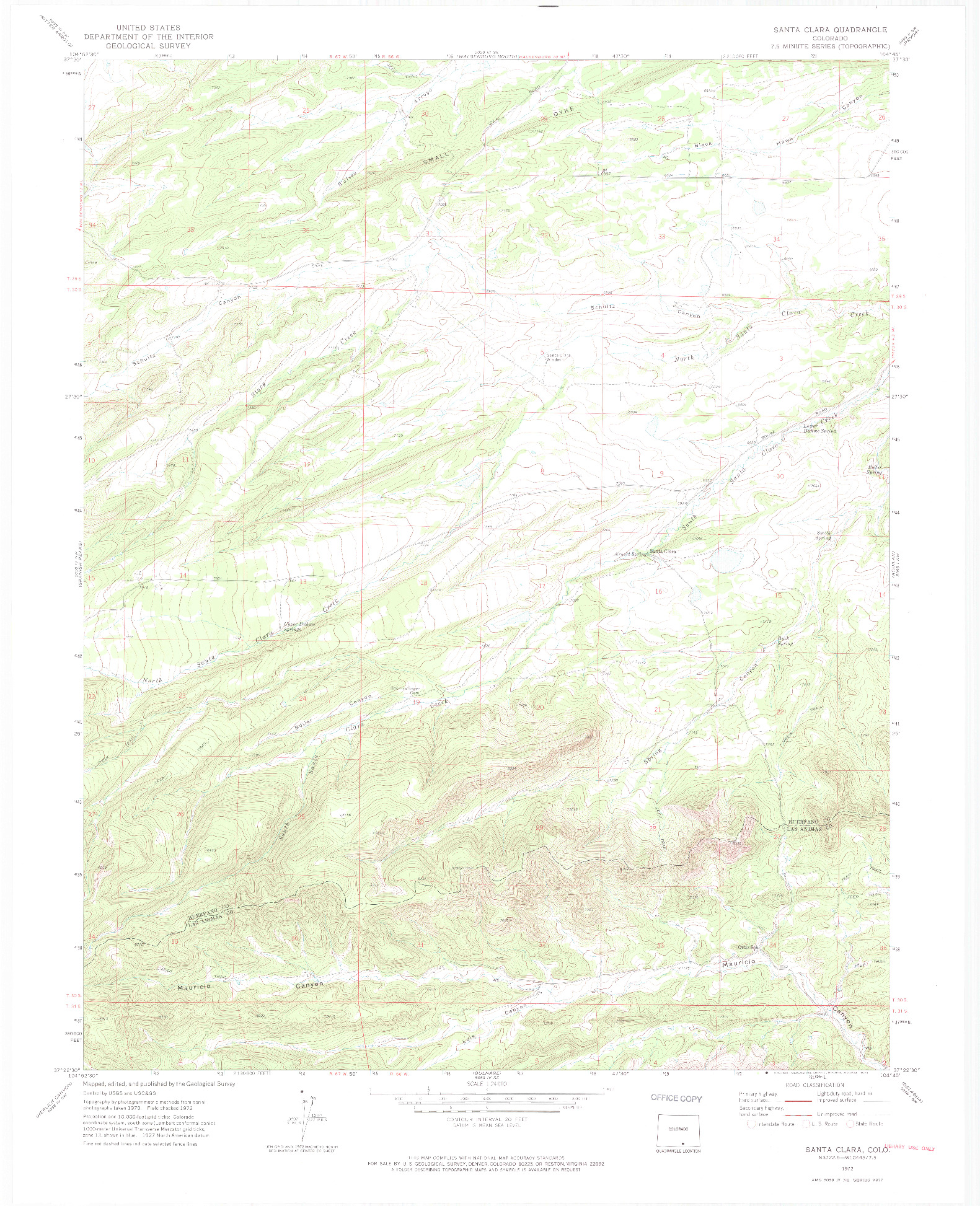 USGS 1:24000-SCALE QUADRANGLE FOR SANTA CLARA, CO 1972