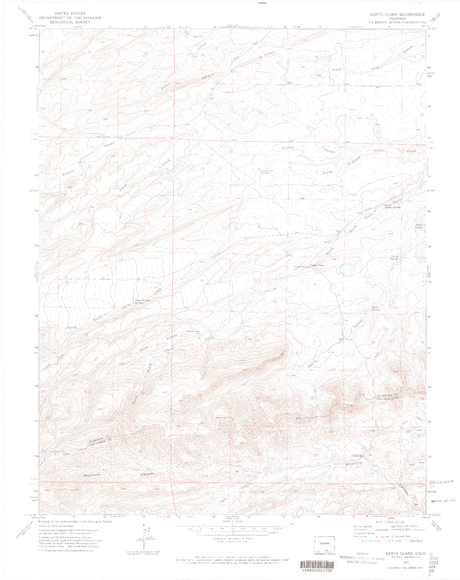 USGS 1:24000-SCALE QUADRANGLE FOR SANTA CLARA, CO 1972