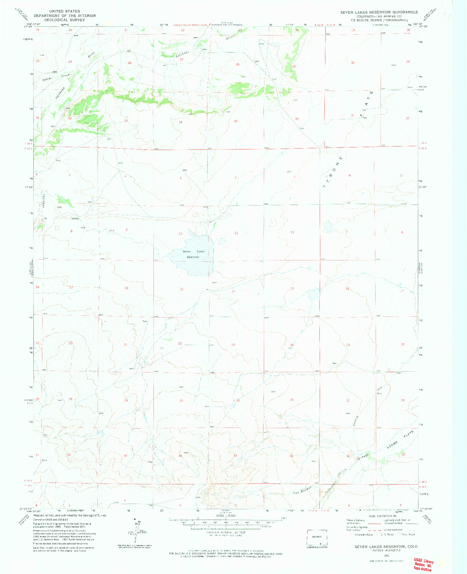 USGS 1:24000-SCALE QUADRANGLE FOR SEVEN LAKES RESERVOIR, CO 1971