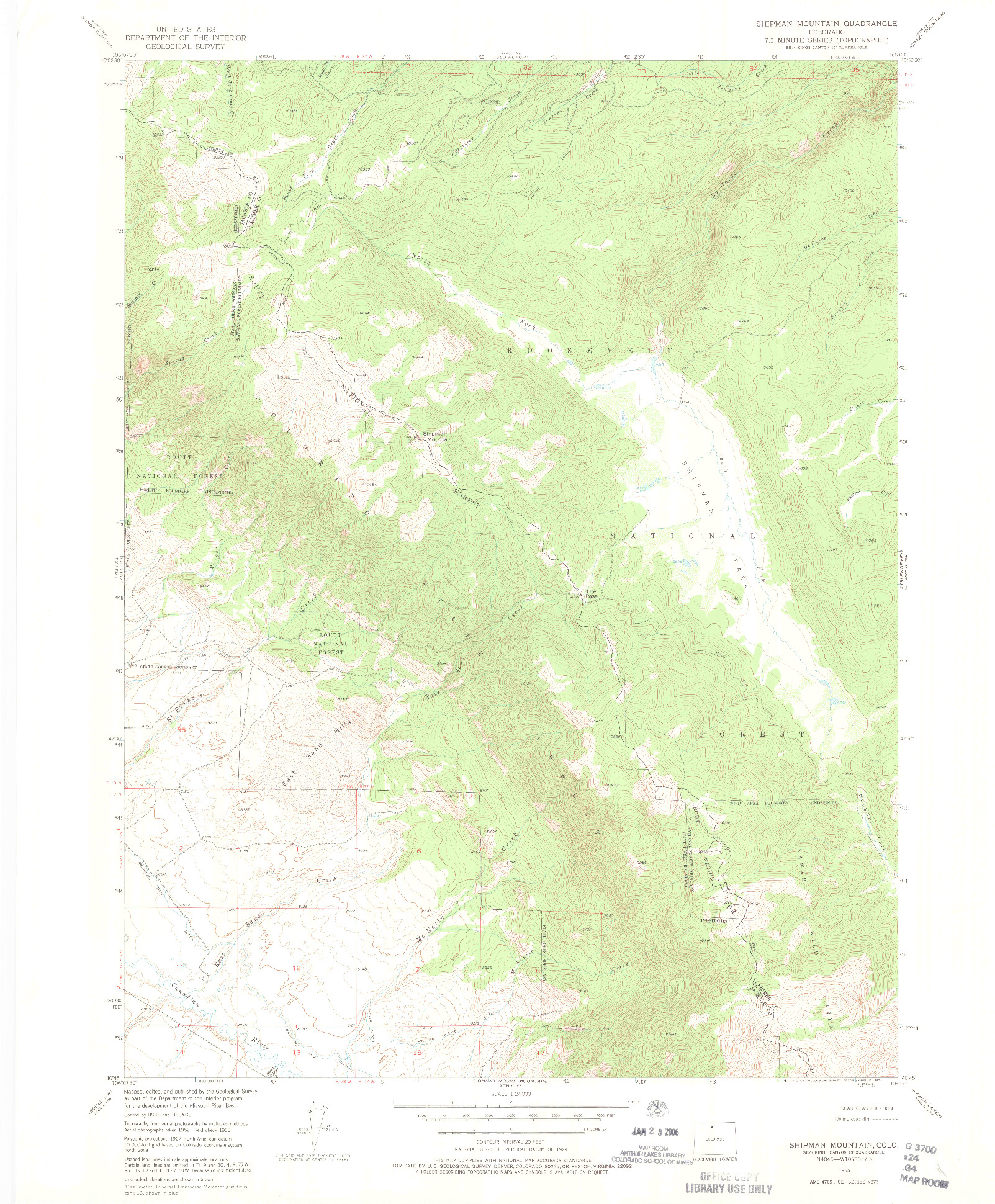 USGS 1:24000-SCALE QUADRANGLE FOR SHIPMAN MOUNTAIN, CO 1955