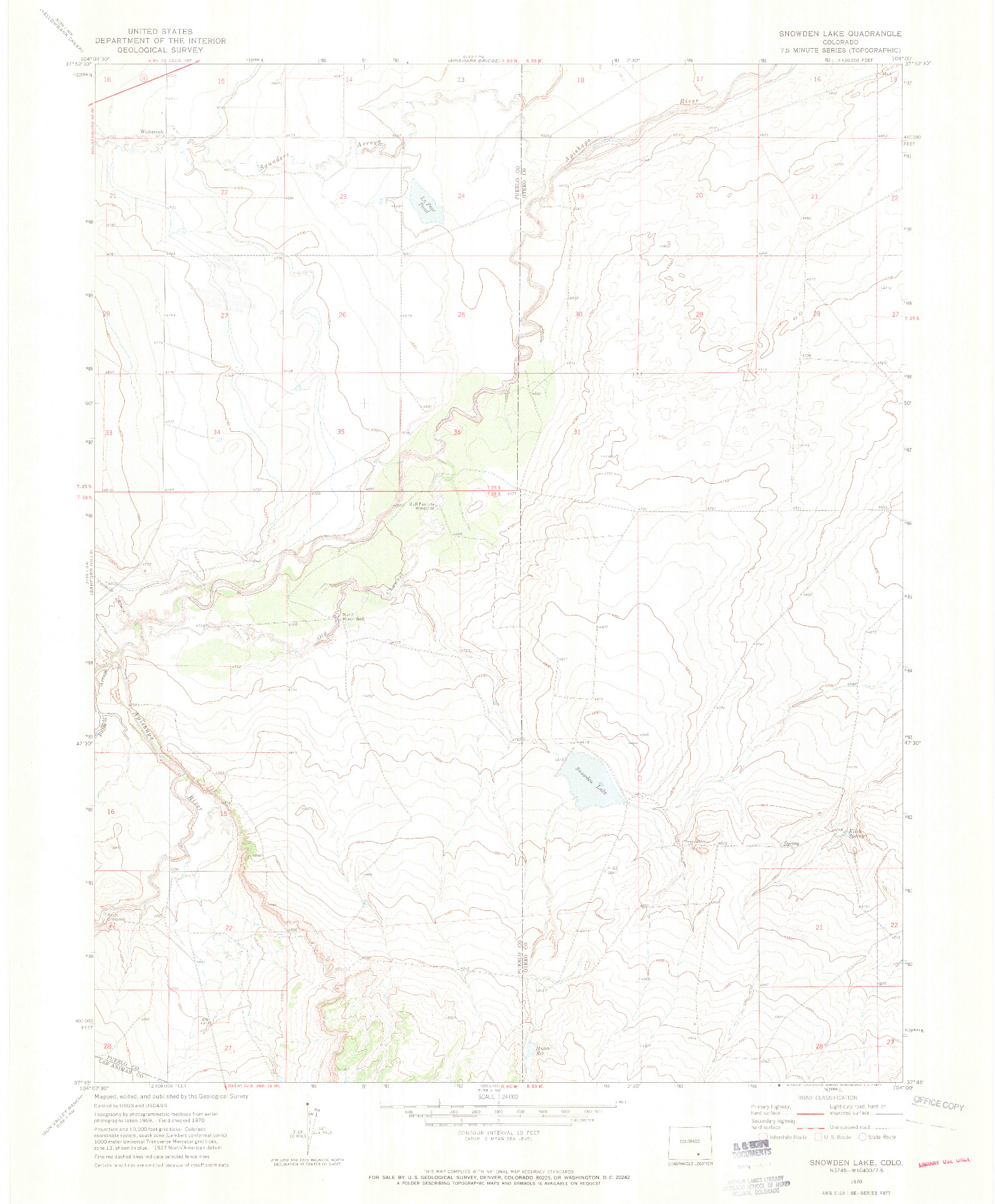 USGS 1:24000-SCALE QUADRANGLE FOR SNOWDEN LAKE, CO 1970