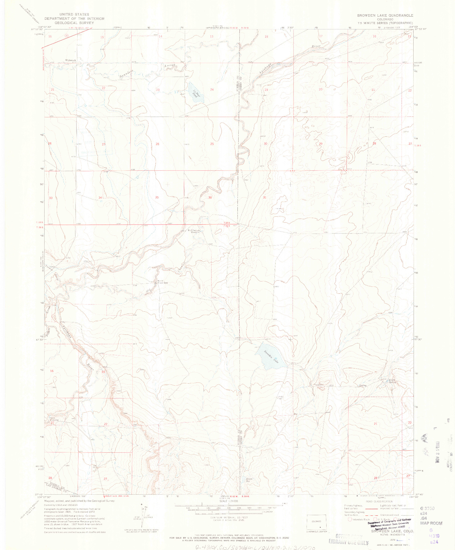 USGS 1:24000-SCALE QUADRANGLE FOR SNOWDEN LAKE, CO 1970