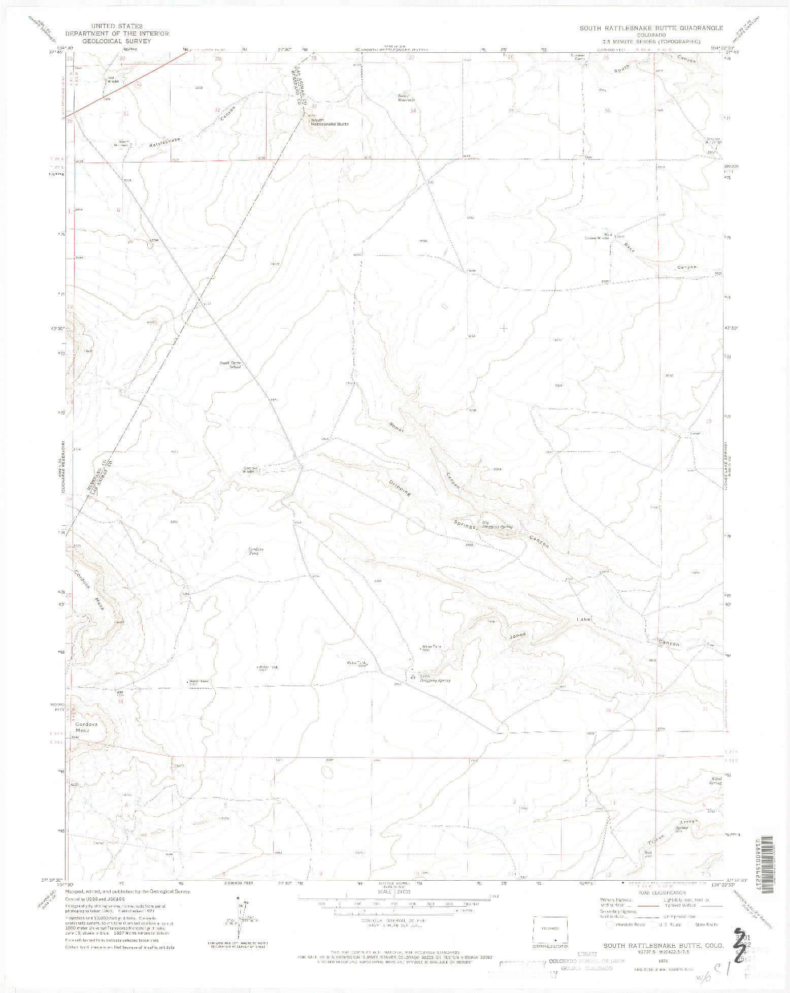 USGS 1:24000-SCALE QUADRANGLE FOR SOUTH RATTLESNAKE BUTTE, CO 1971