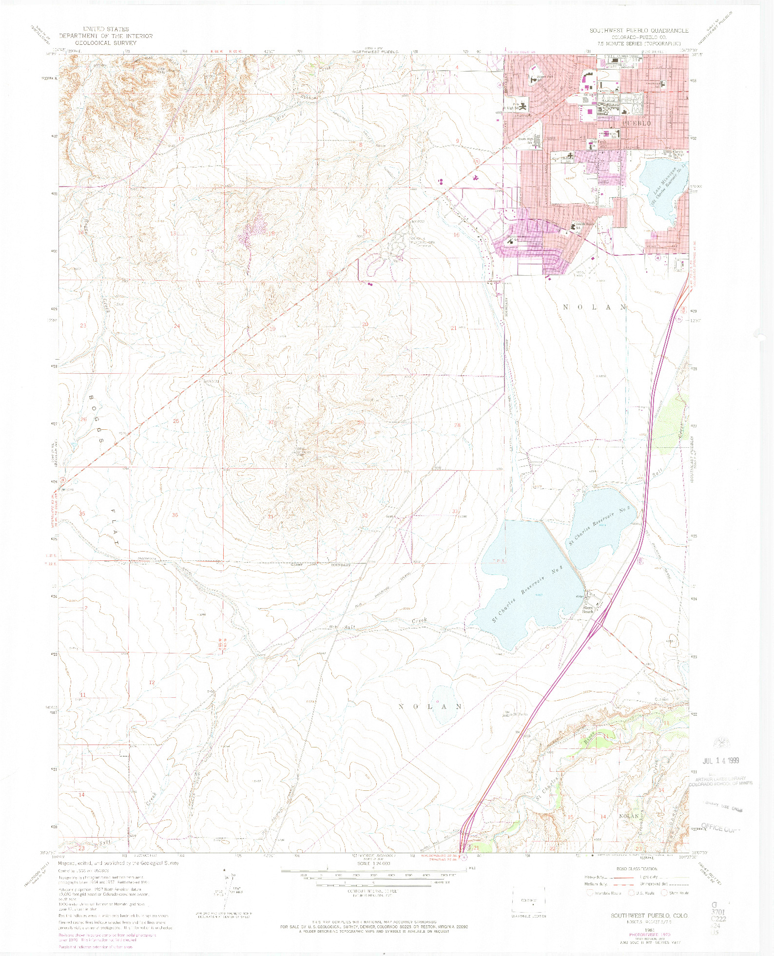 USGS 1:24000-SCALE QUADRANGLE FOR SOUTHWEST PUEBLO, CO 1961