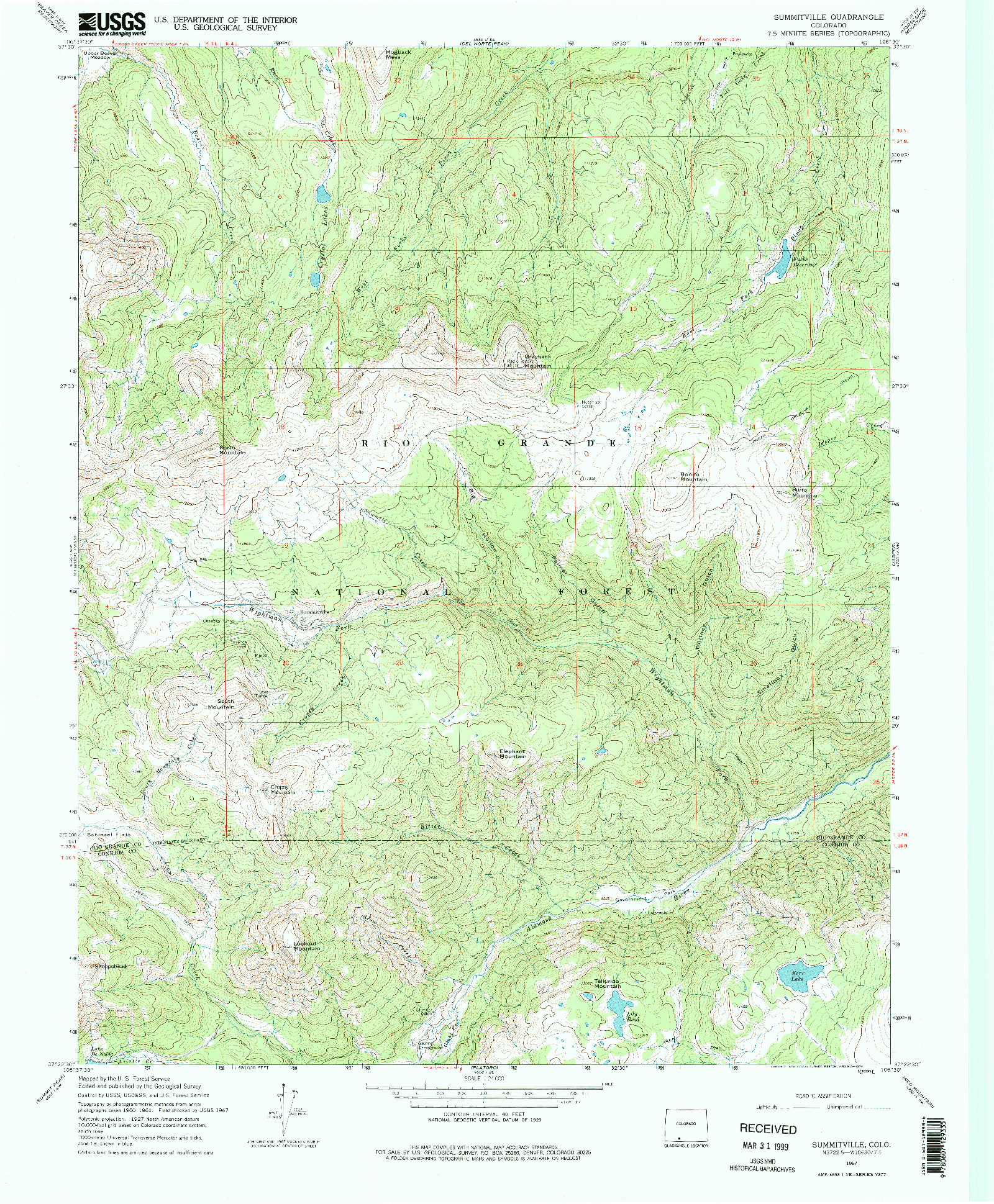 USGS 1:24000-SCALE QUADRANGLE FOR SUMMITVILLE, CO 1967