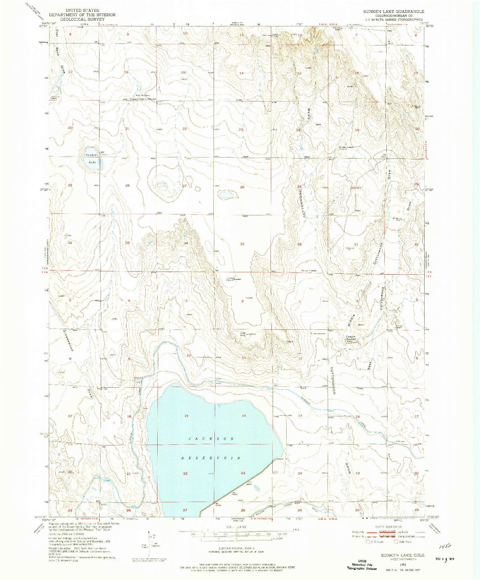 USGS 1:24000-SCALE QUADRANGLE FOR SUNKEN LAKE, CO 1951