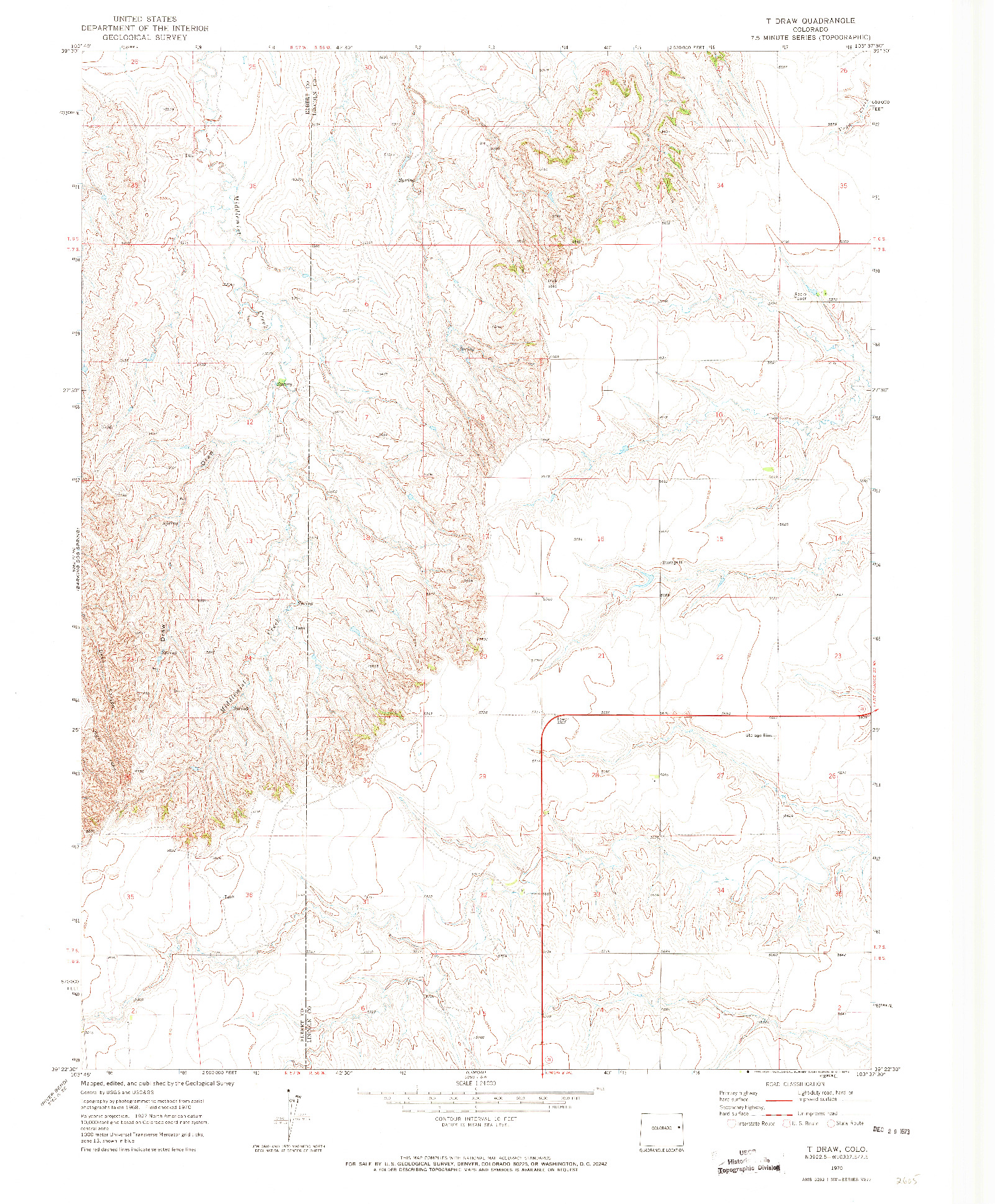 USGS 1:24000-SCALE QUADRANGLE FOR T DRAW, CO 1970