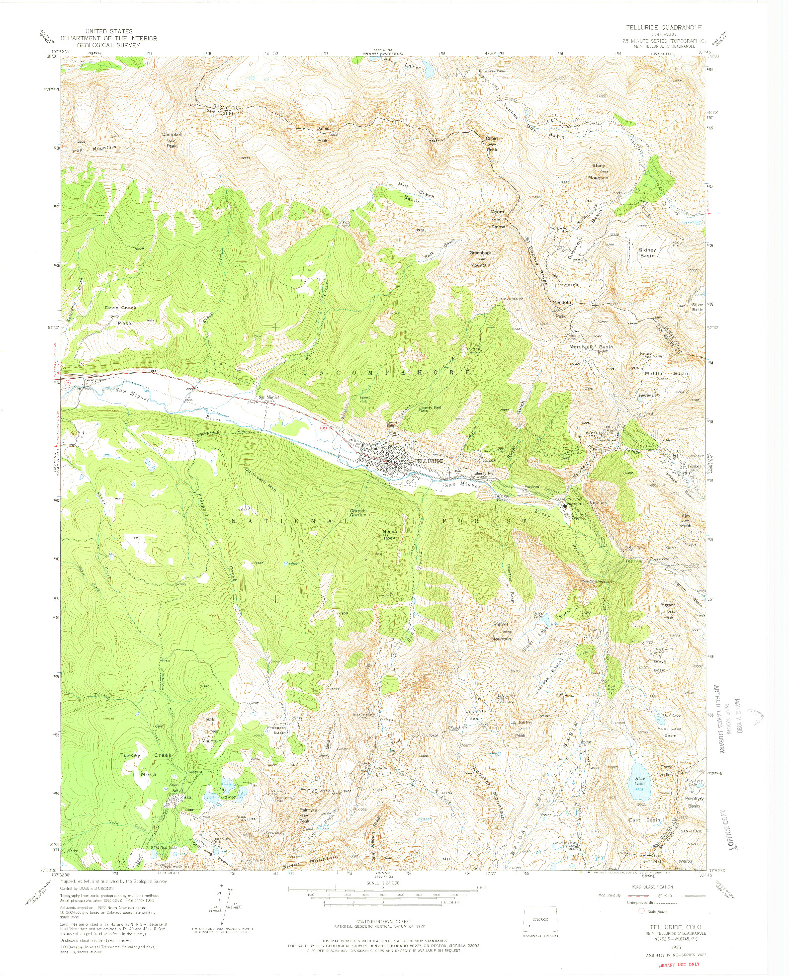 USGS 1:24000-SCALE QUADRANGLE FOR TELLURIDE, CO 1955