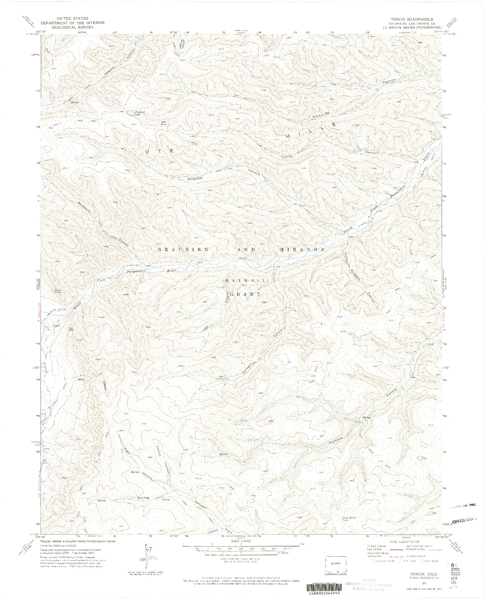 USGS 1:24000-SCALE QUADRANGLE FOR TERCIO, CO 1971