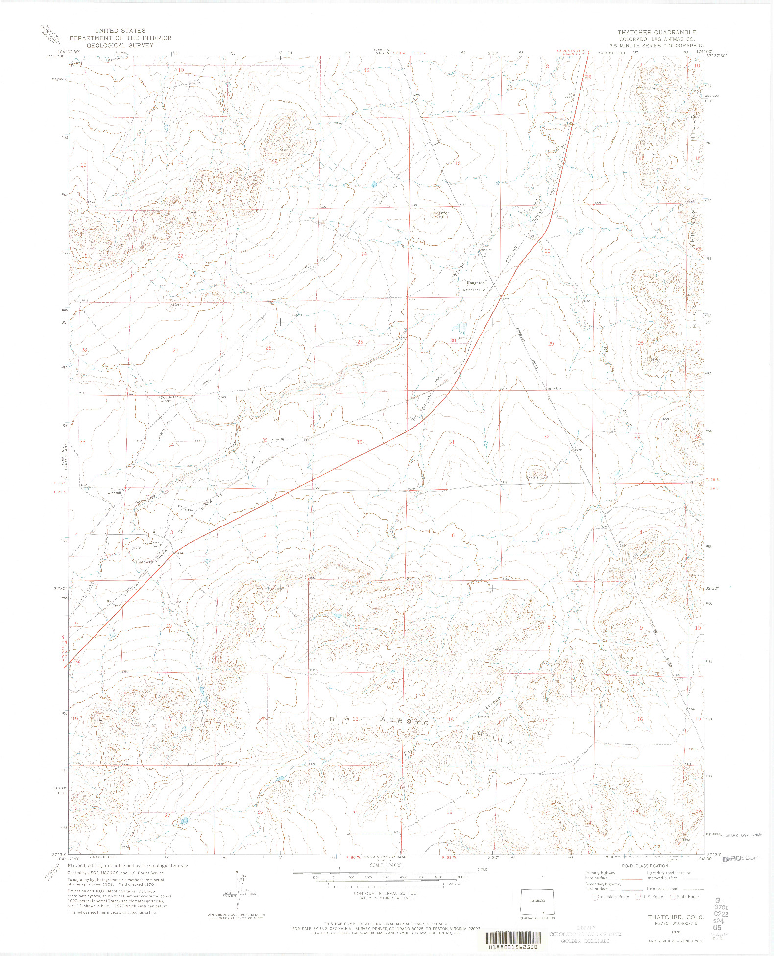 USGS 1:24000-SCALE QUADRANGLE FOR THATCHER, CO 1970