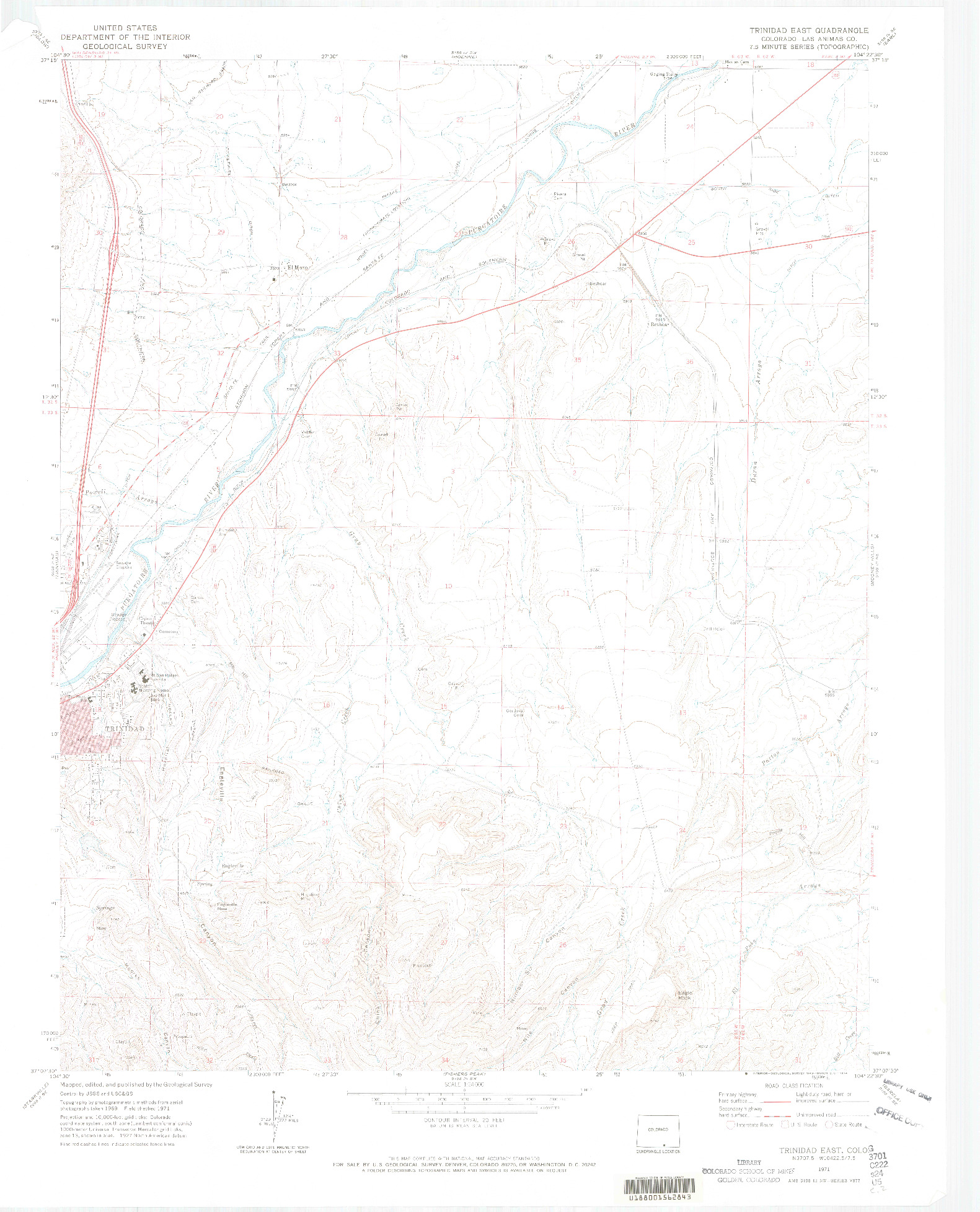 USGS 1:24000-SCALE QUADRANGLE FOR TRINIDAD EAST, CO 1971