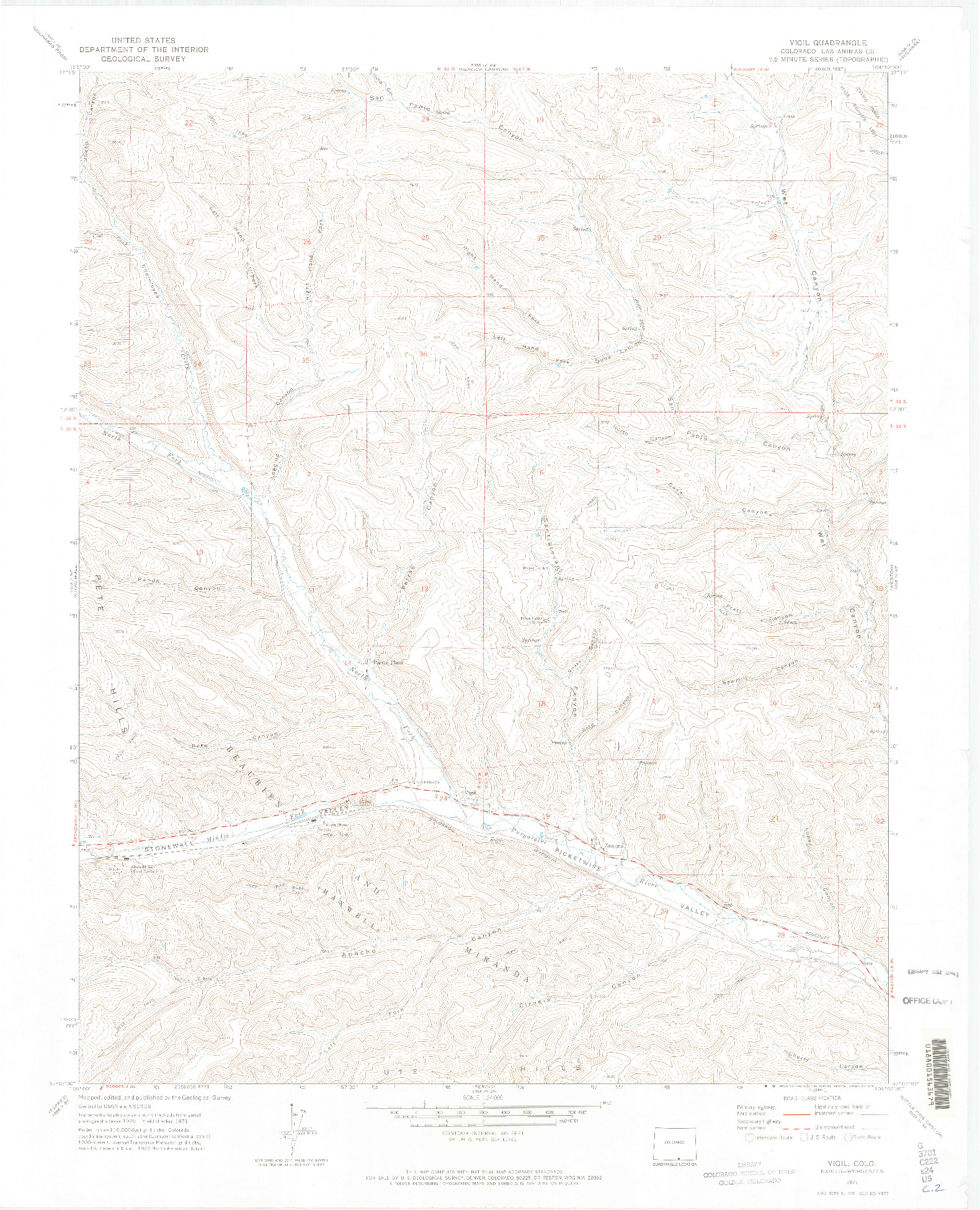 USGS 1:24000-SCALE QUADRANGLE FOR VIGIL, CO 1971