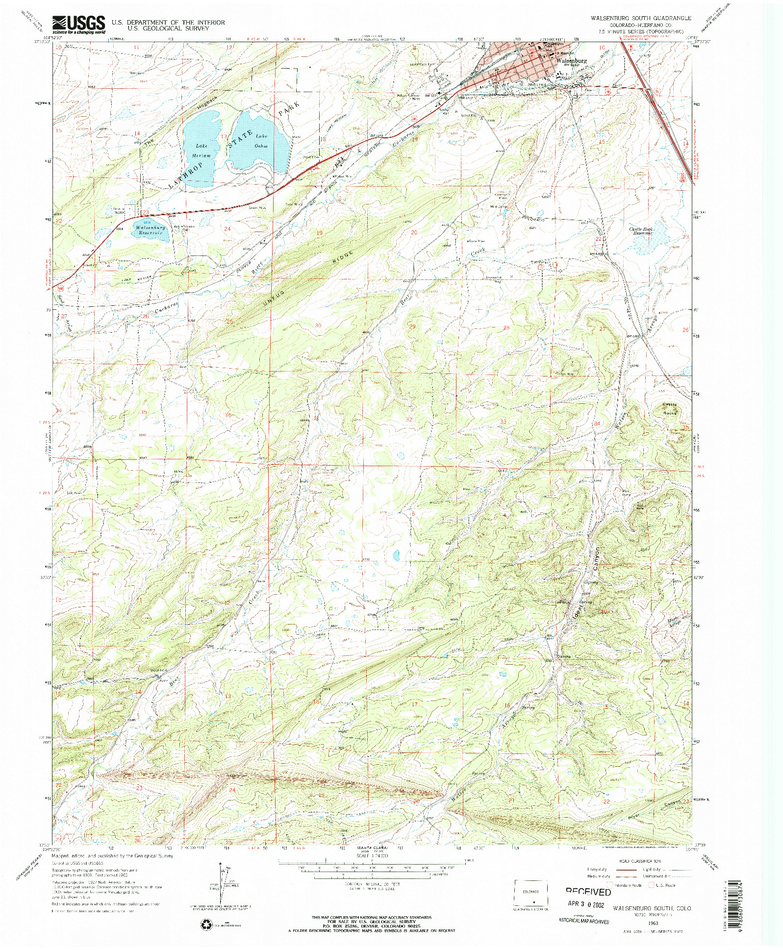 USGS 1:24000-SCALE QUADRANGLE FOR WALSENBURG SOUTH, CO 1963