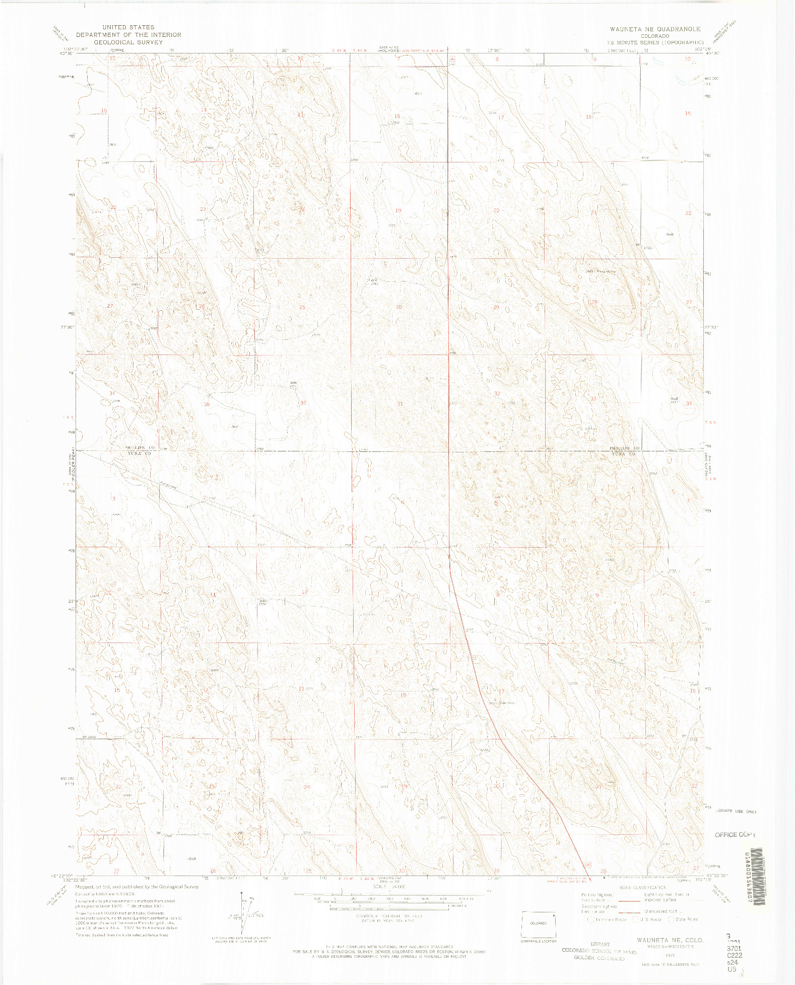 USGS 1:24000-SCALE QUADRANGLE FOR WAUNETA NE, CO 1971