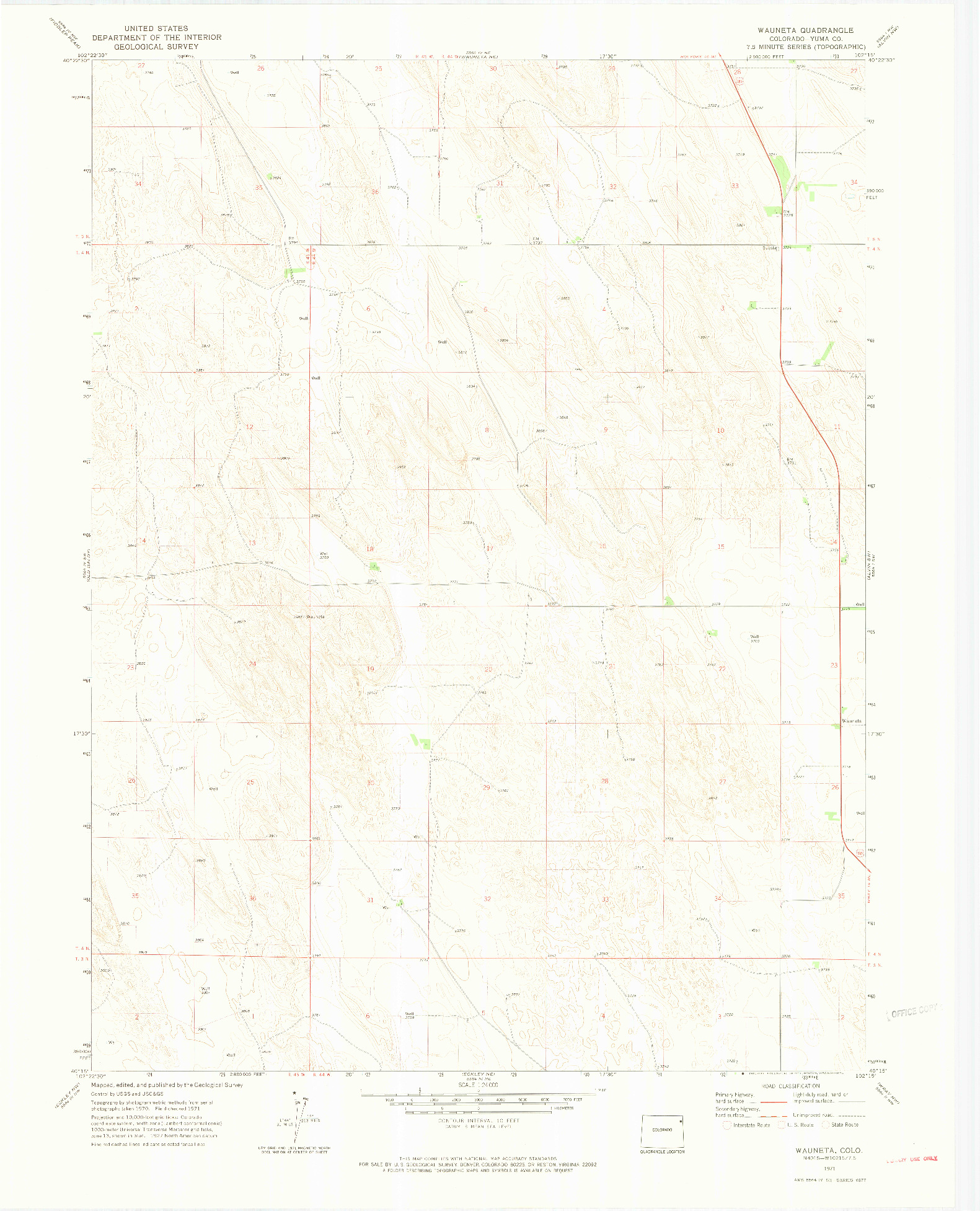 USGS 1:24000-SCALE QUADRANGLE FOR WAUNETA, CO 1971