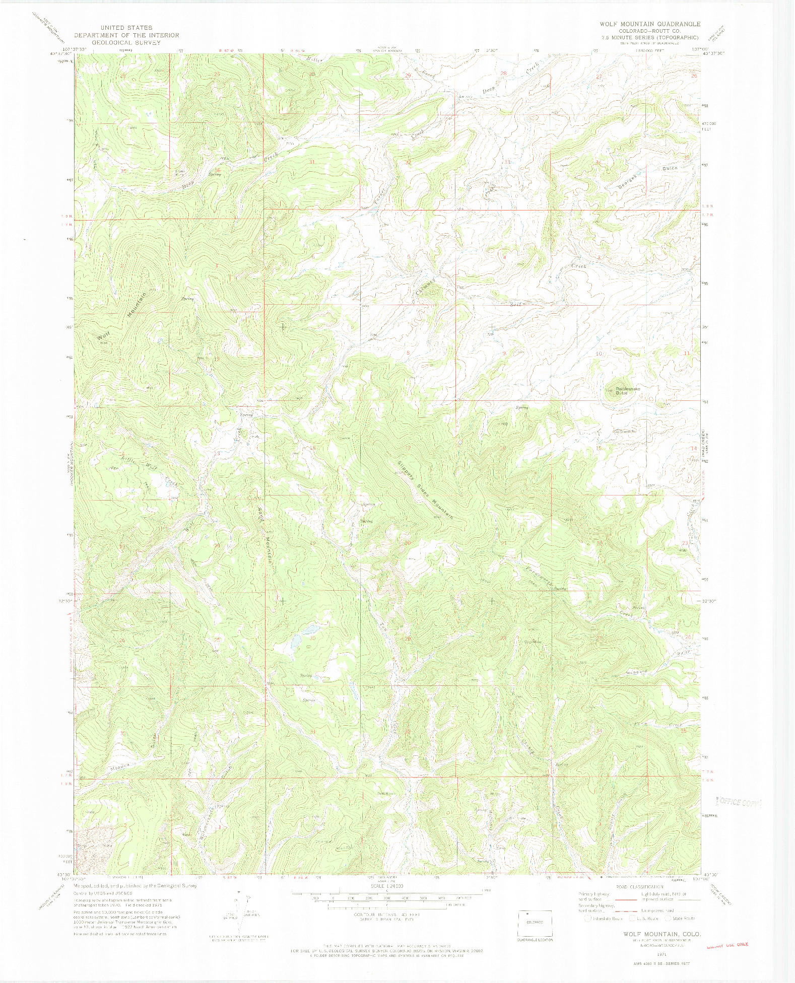 USGS 1:24000-SCALE QUADRANGLE FOR WOLF MOUNTAIN, CO 1971