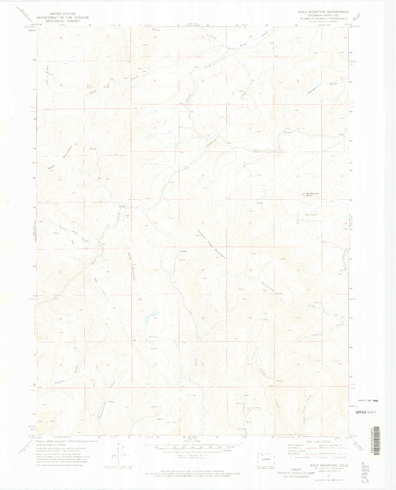 USGS 1:24000-SCALE QUADRANGLE FOR WOLF MOUNTAIN, CO 1971