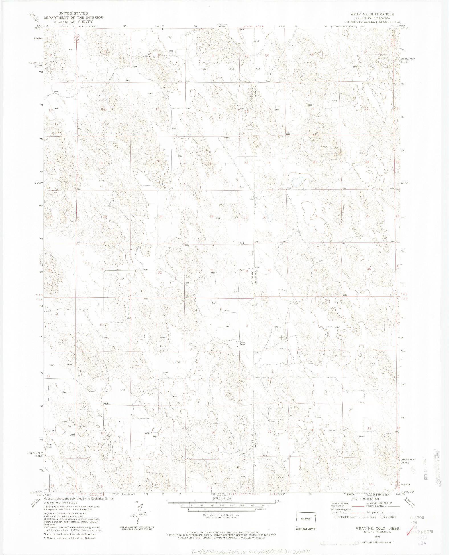 USGS 1:24000-SCALE QUADRANGLE FOR WRAY NE, CO 1971