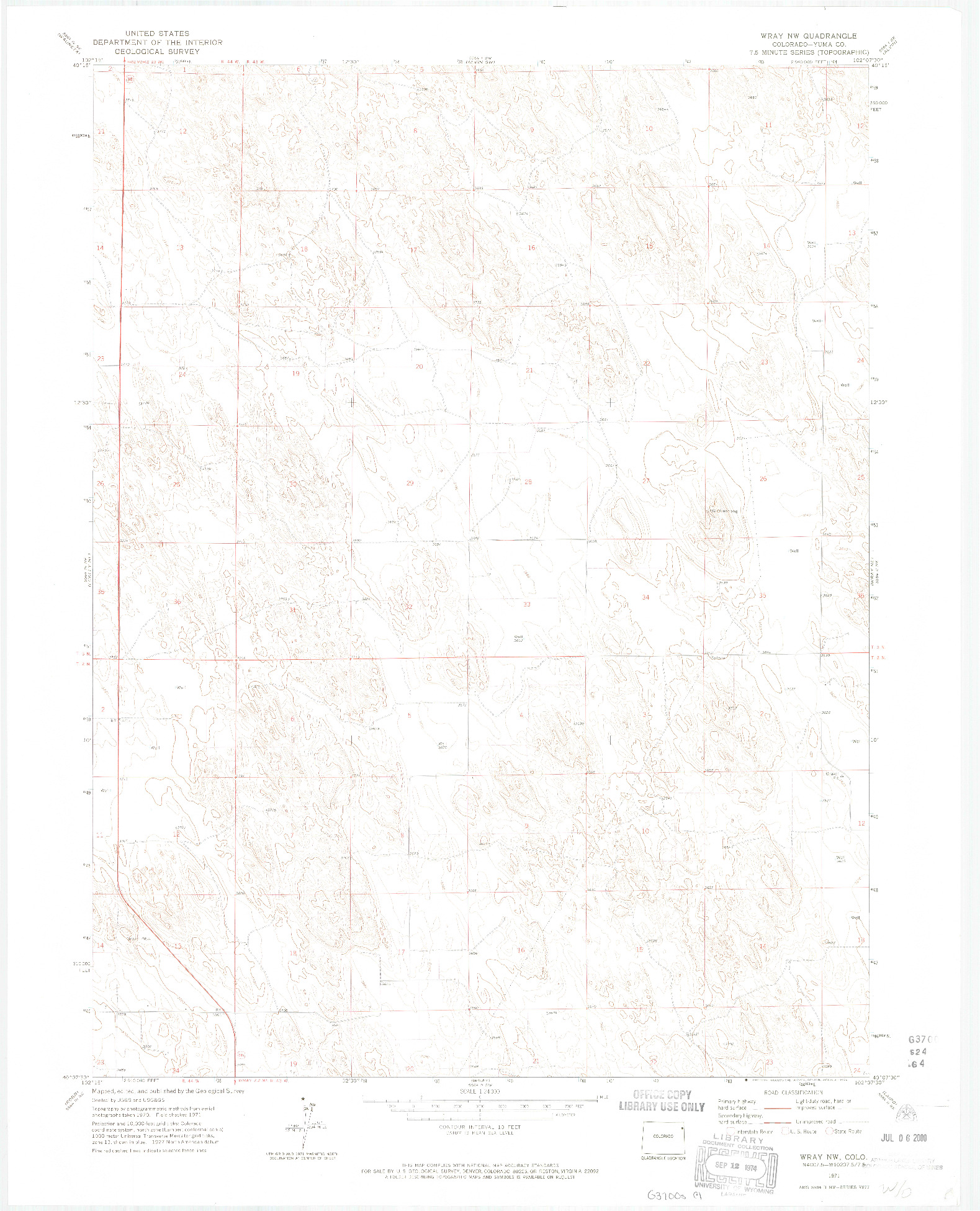 USGS 1:24000-SCALE QUADRANGLE FOR WRAY NW, CO 1971