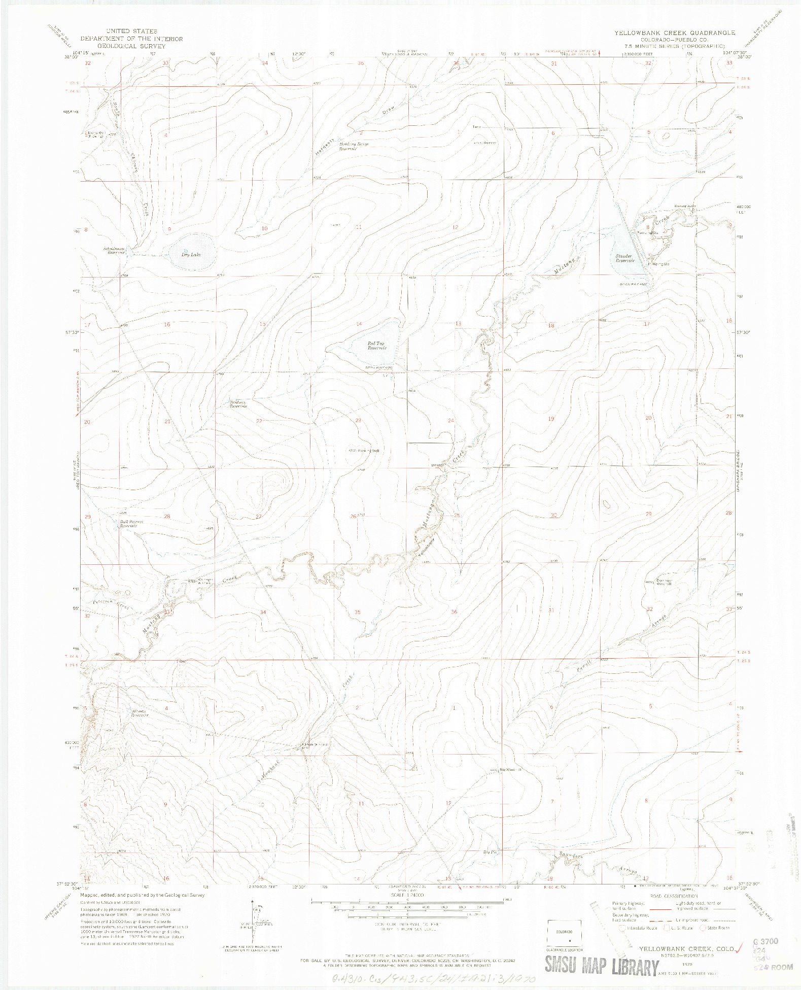 USGS 1:24000-SCALE QUADRANGLE FOR YELLOWBANK CREEK, CO 1970