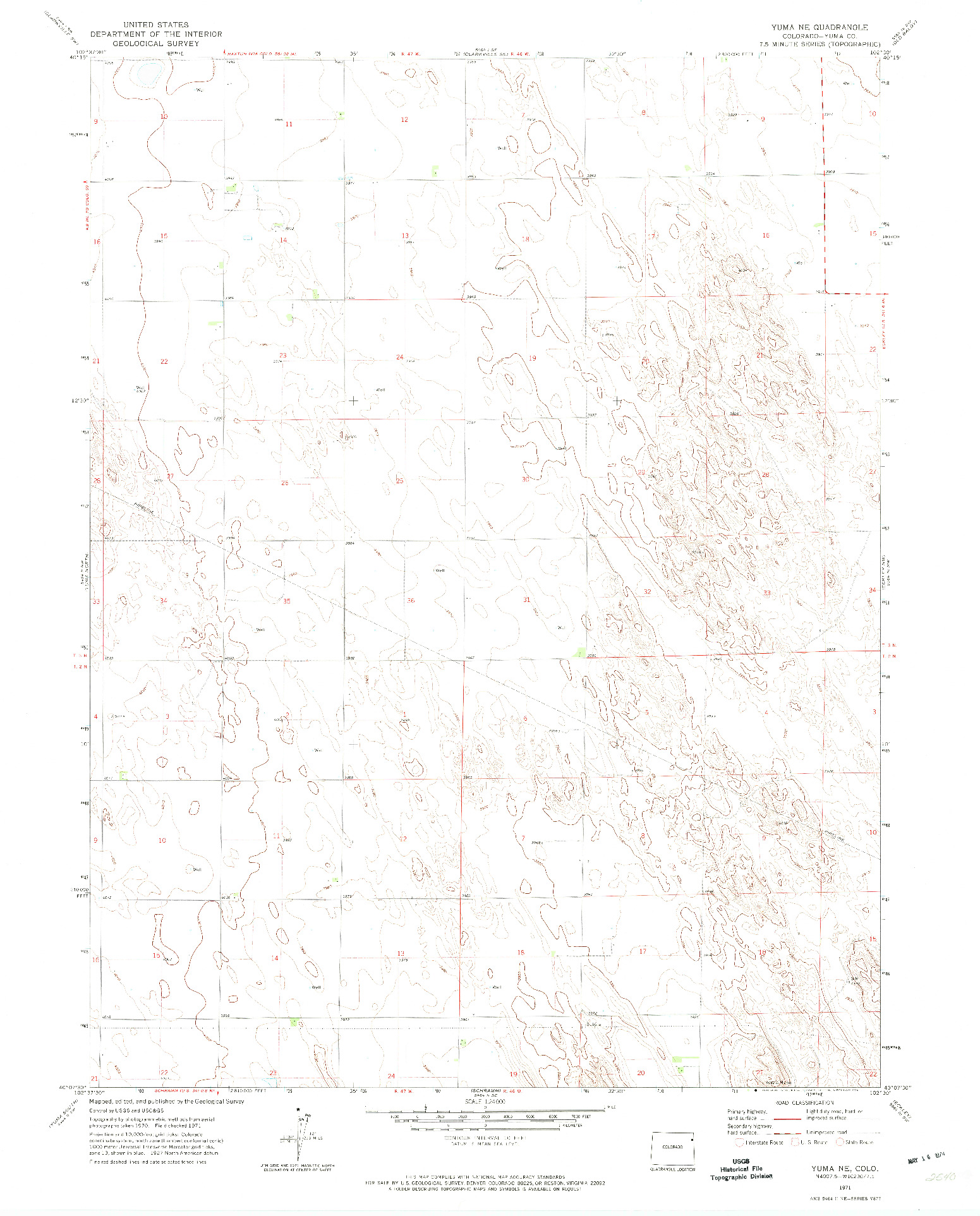 USGS 1:24000-SCALE QUADRANGLE FOR YUMA NE, CO 1971