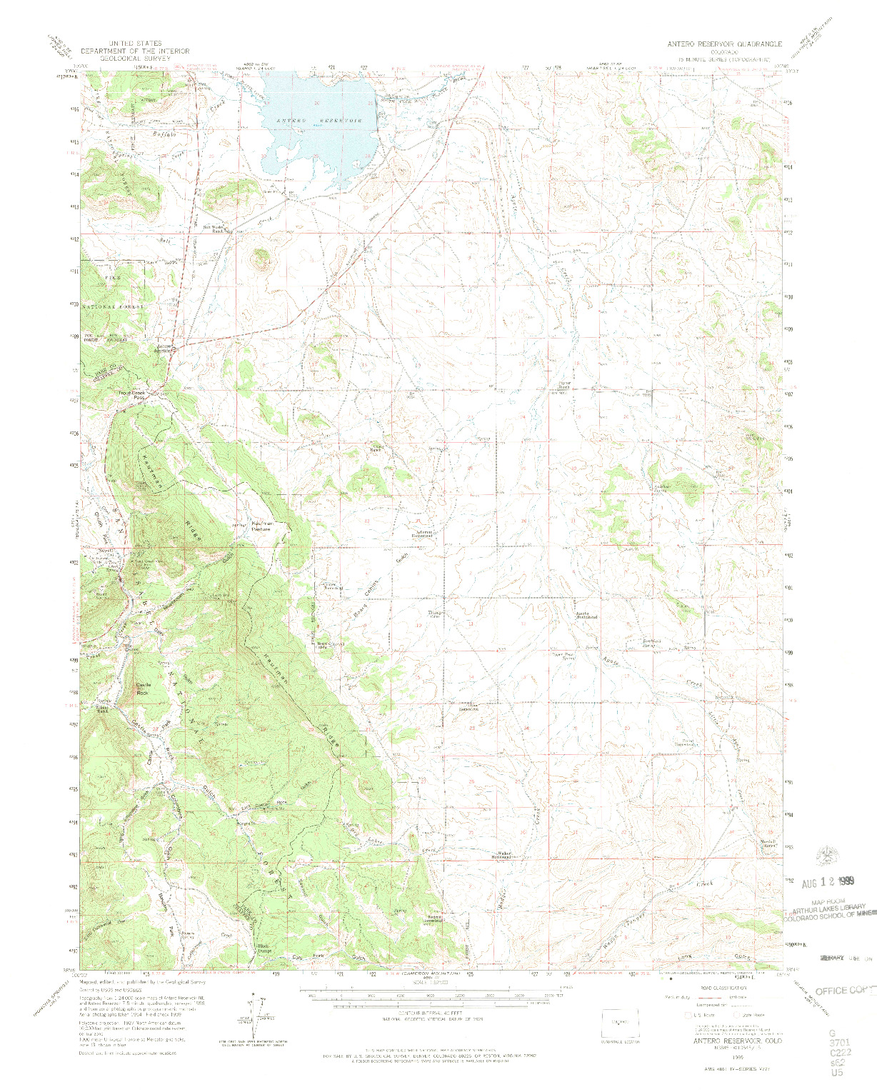 USGS 1:62500-SCALE QUADRANGLE FOR ANTERO RESERVOIR, CO 1959