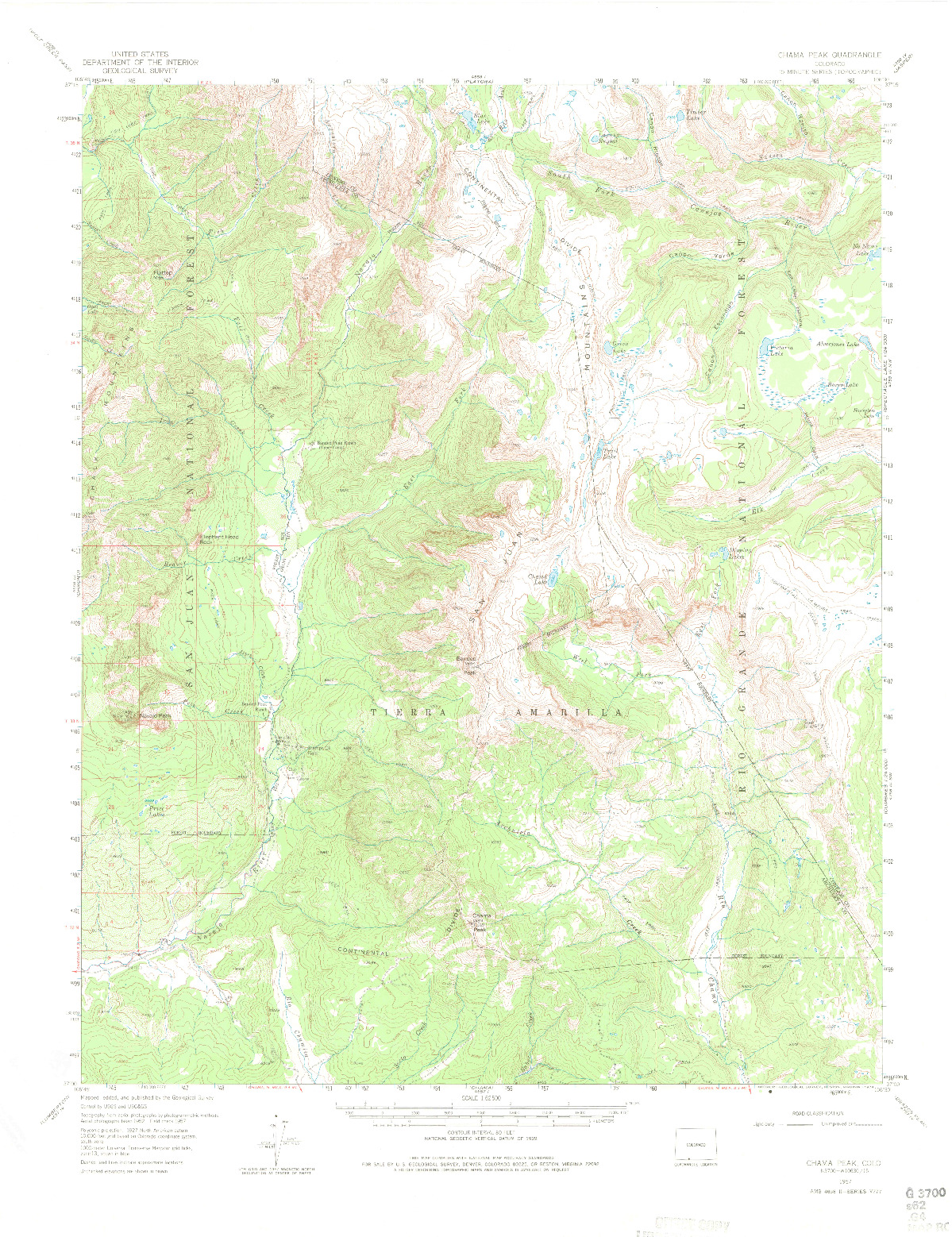 USGS 1:62500-SCALE QUADRANGLE FOR CHAMA PEAK, CO 1957