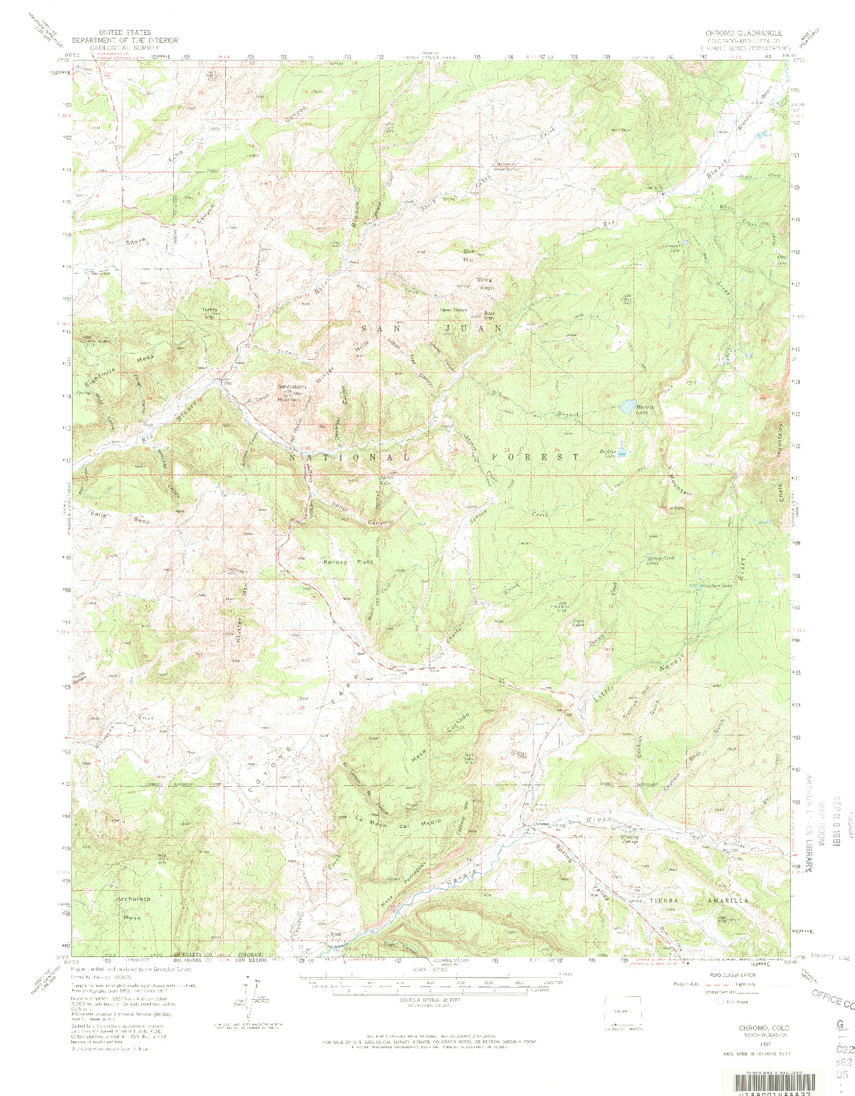 USGS 1:62500-SCALE QUADRANGLE FOR CHROMO, CO 1957
