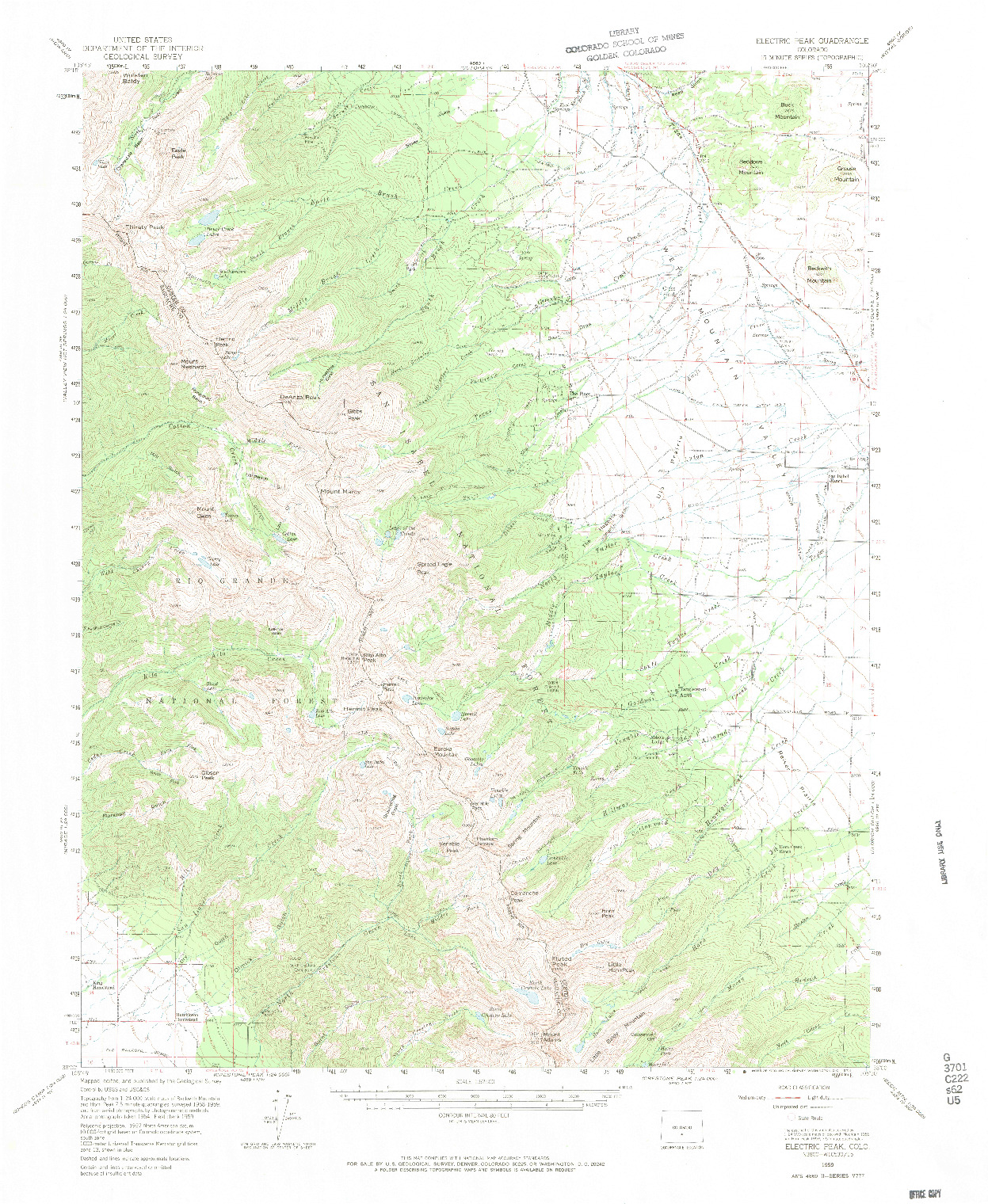 USGS 1:62500-SCALE QUADRANGLE FOR ELECTRIC PEAK, CO 1959