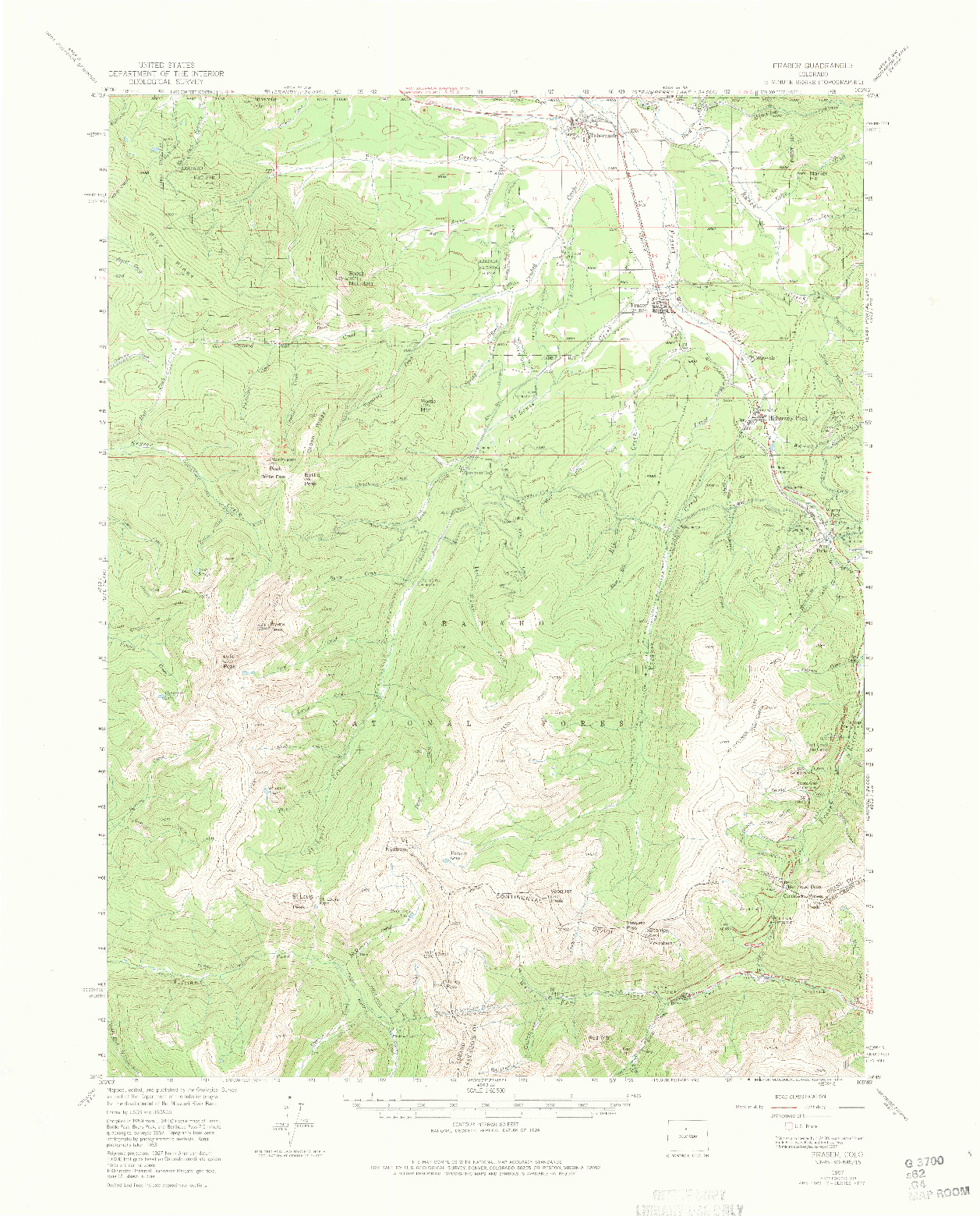 USGS 1:62500-SCALE QUADRANGLE FOR FRASER, CO 1957