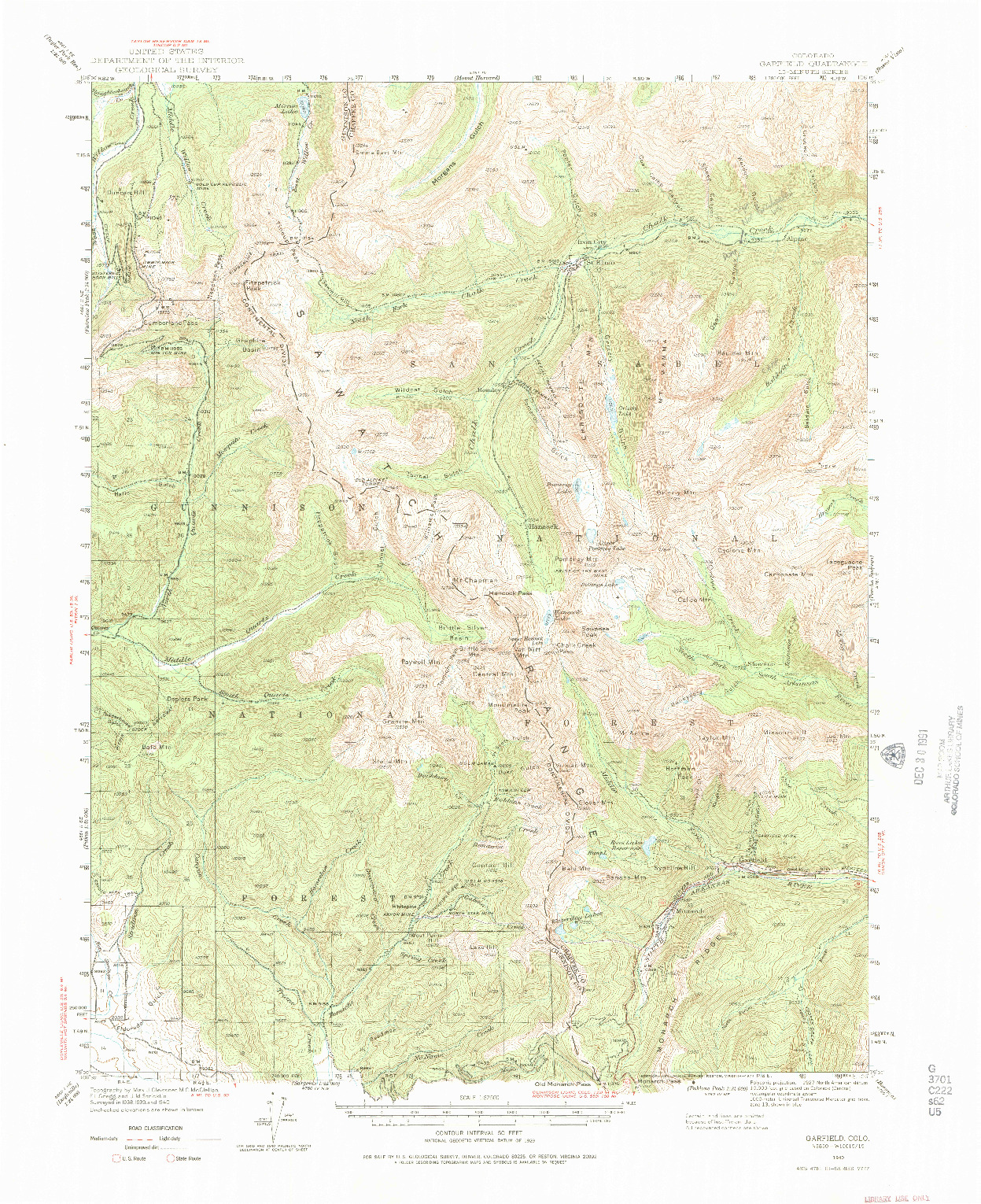 USGS 1:62500-SCALE QUADRANGLE FOR GARFIELD, CO 1940