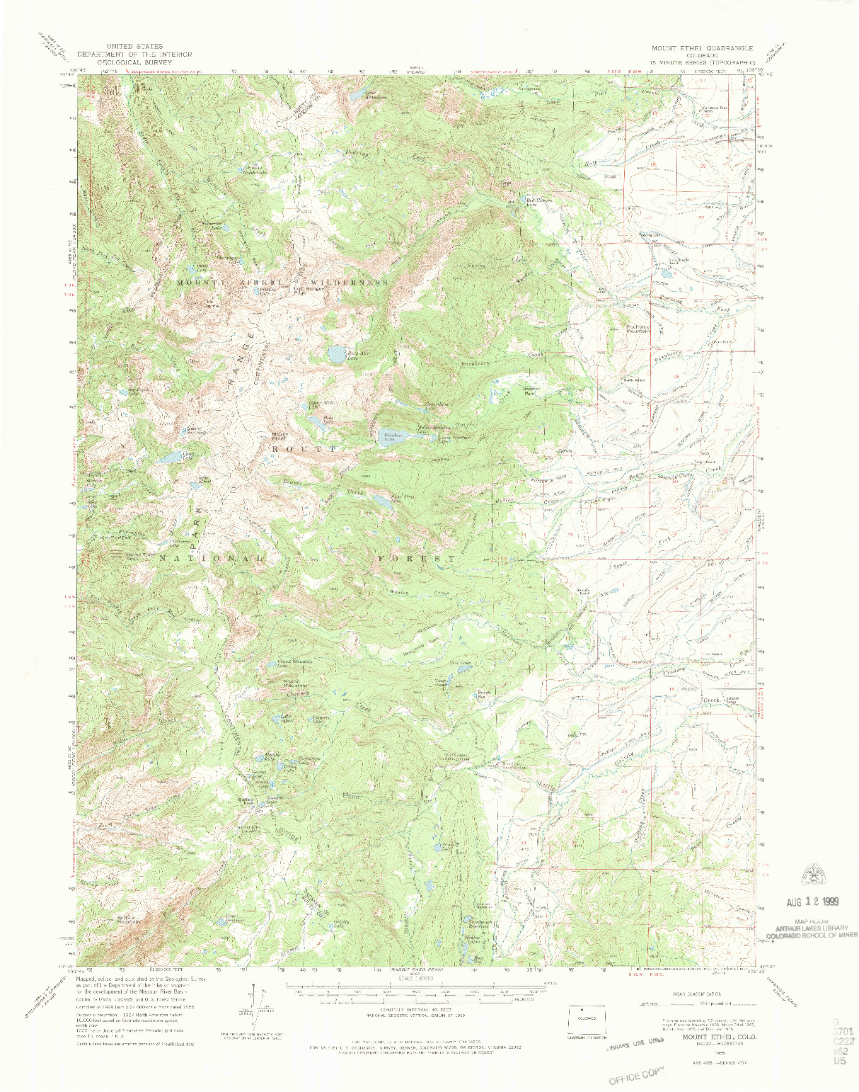 USGS 1:62500-SCALE QUADRANGLE FOR MOUNT ETHEL, CO 1955