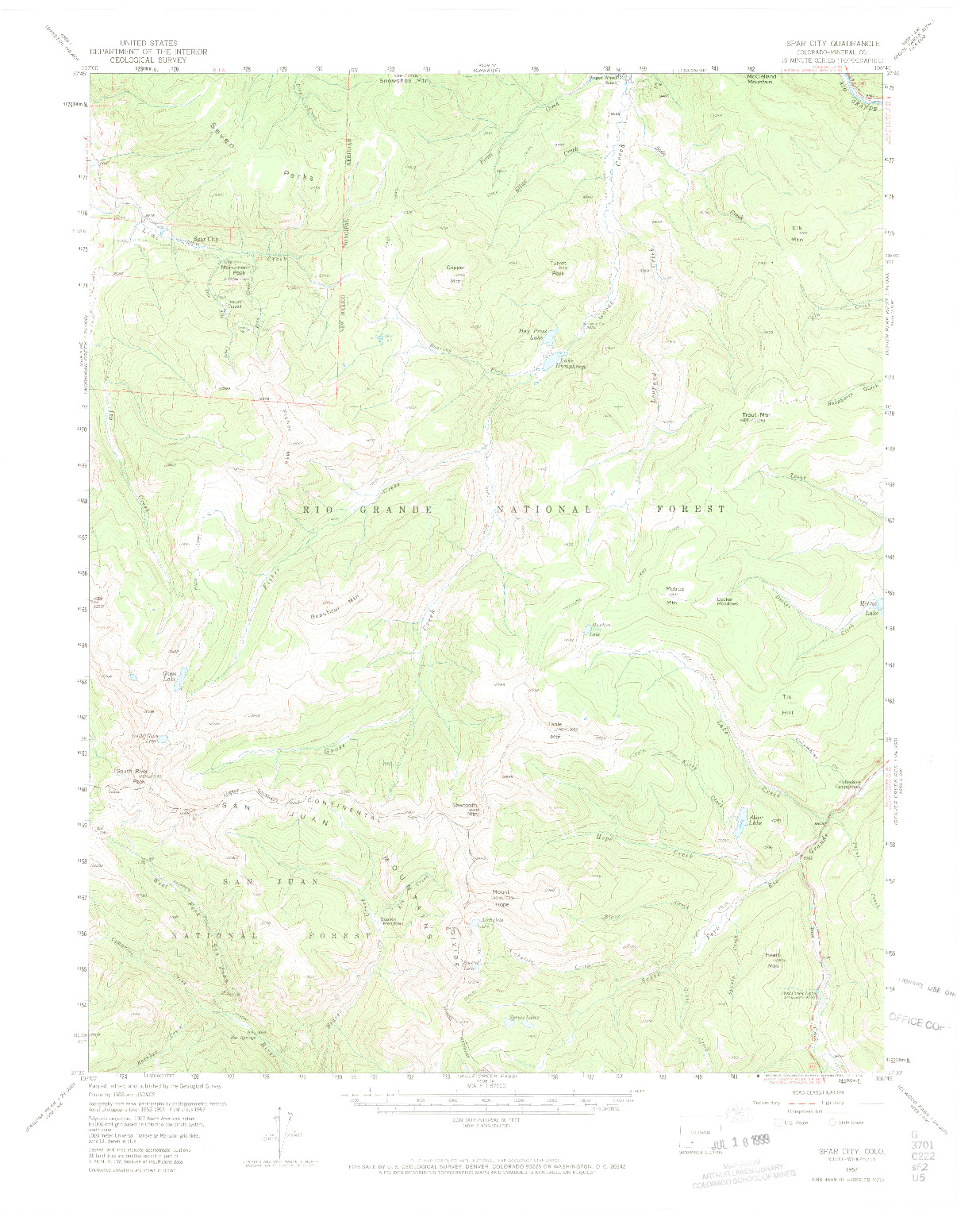 USGS 1:62500-SCALE QUADRANGLE FOR SPAR CITY, CO 1957