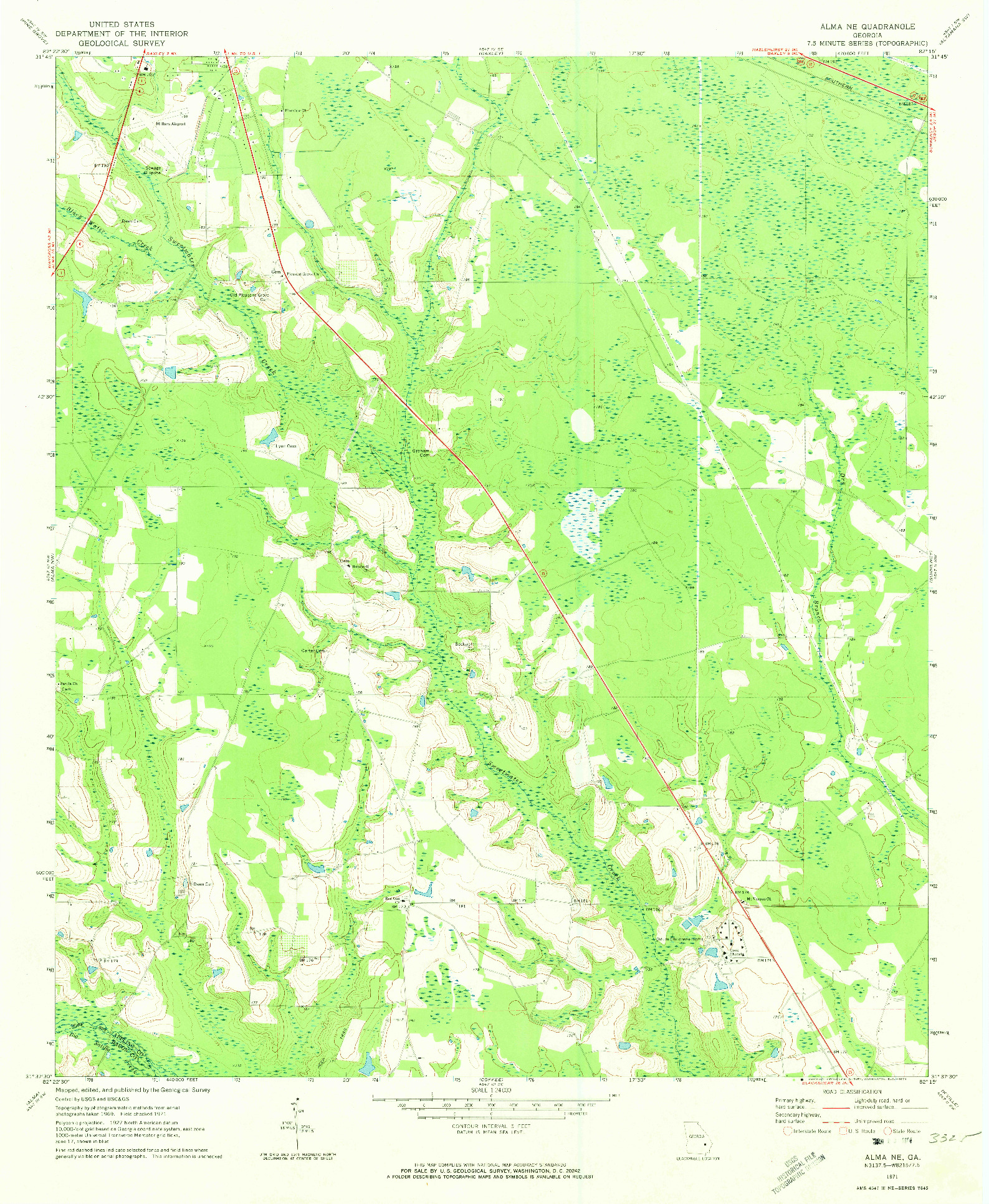 USGS 1:24000-SCALE QUADRANGLE FOR ALMA NE, GA 1971