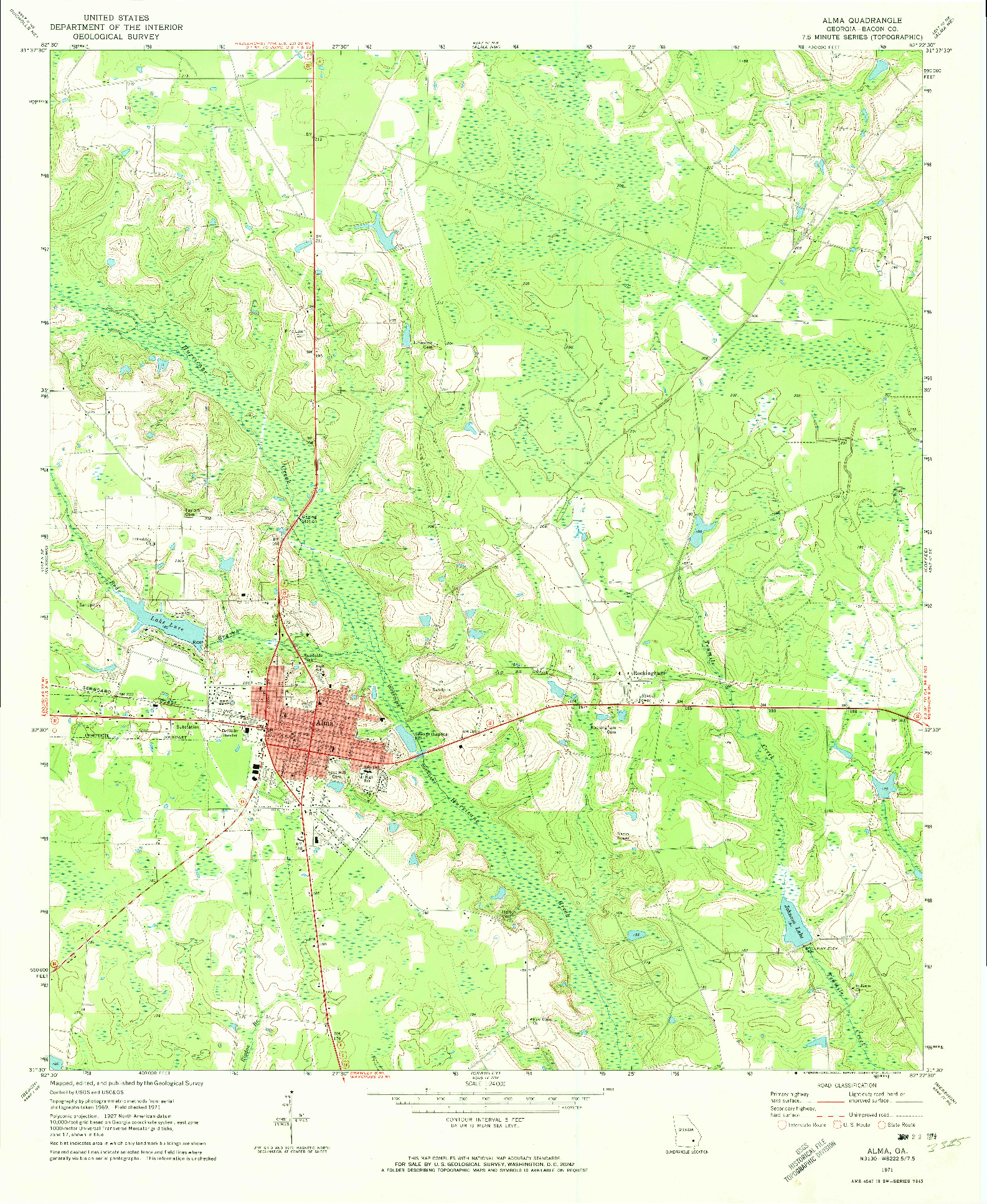 USGS 1:24000-SCALE QUADRANGLE FOR ALMA, GA 1971