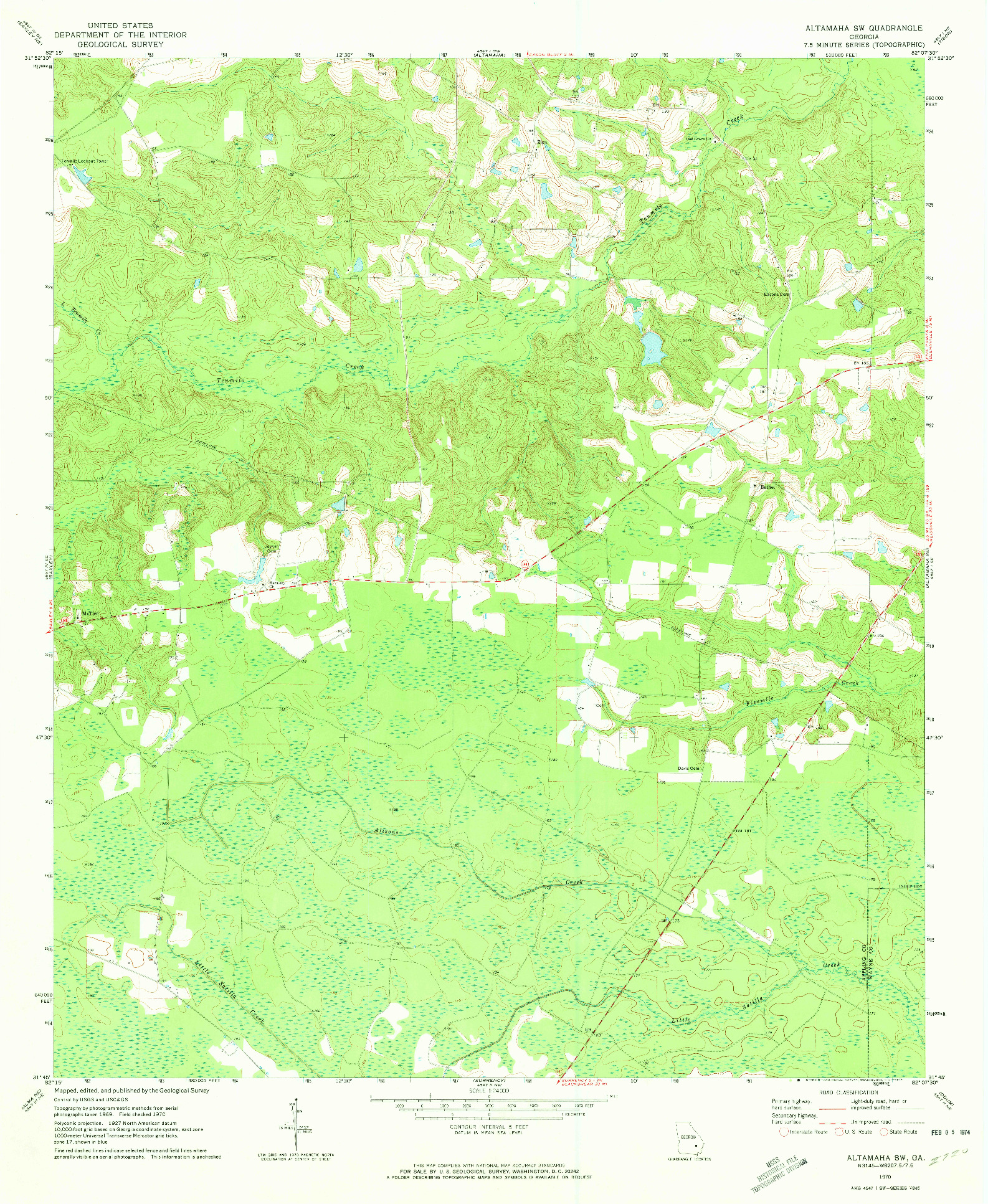 USGS 1:24000-SCALE QUADRANGLE FOR ALTAMAHA SW, GA 1970