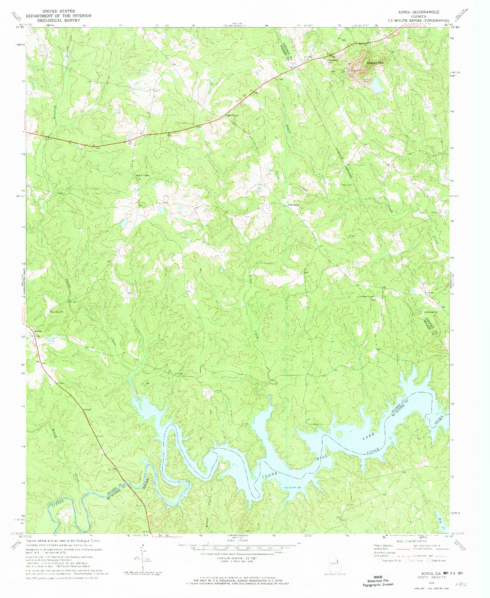 USGS 1:24000-SCALE QUADRANGLE FOR AONIA, GA 1972