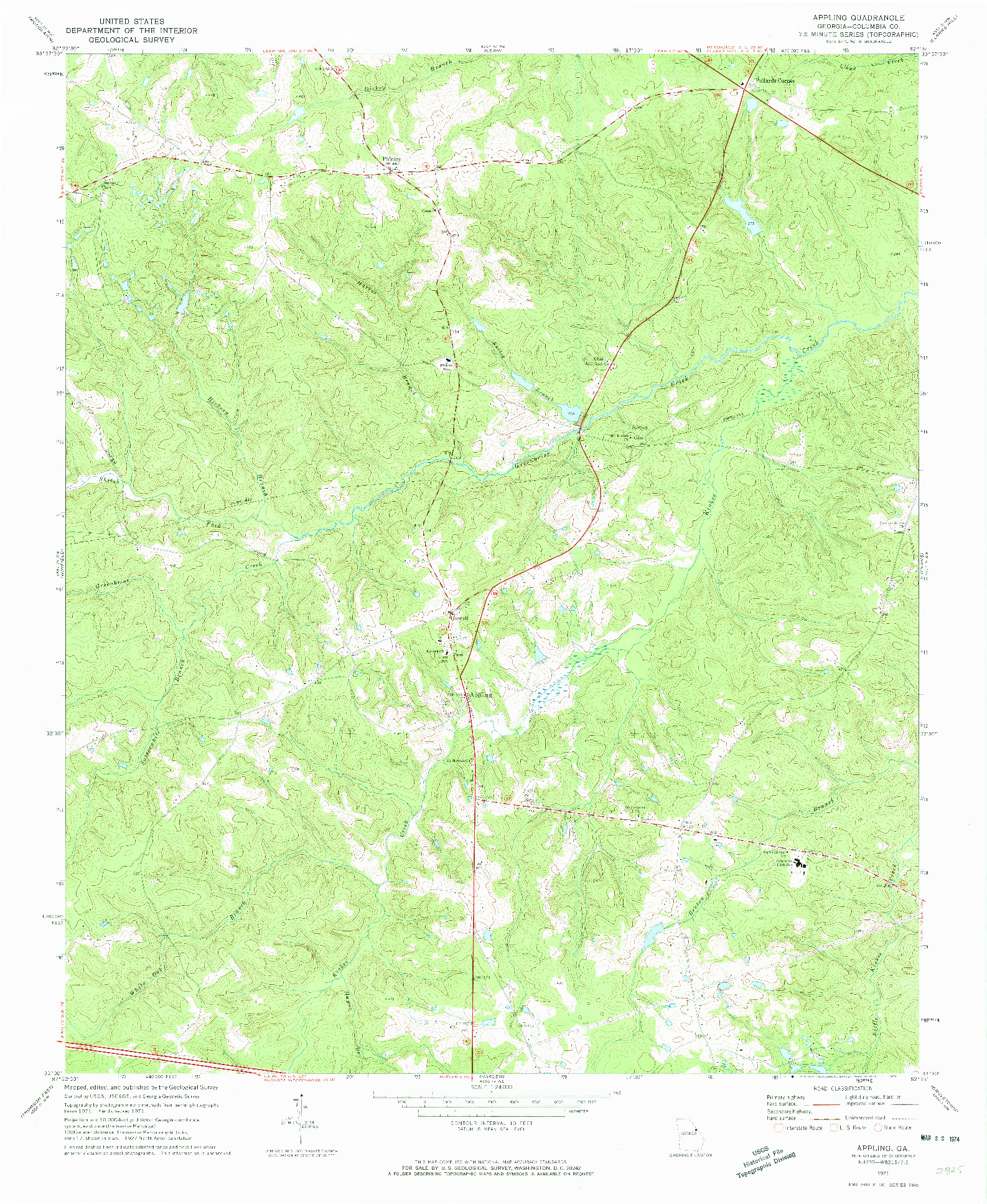USGS 1:24000-SCALE QUADRANGLE FOR APPLING, GA 1971