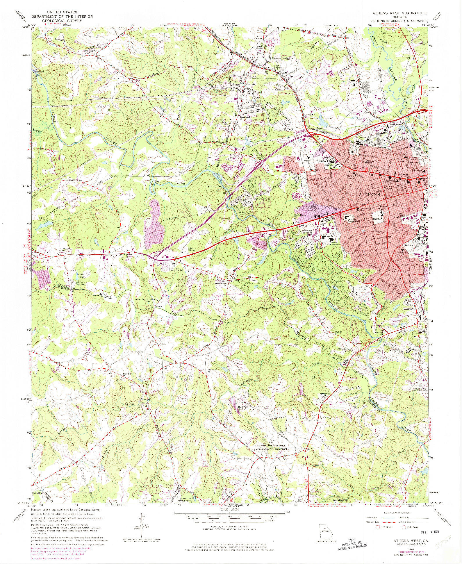 USGS 1:24000-SCALE QUADRANGLE FOR ATHENS WEST, GA 1964