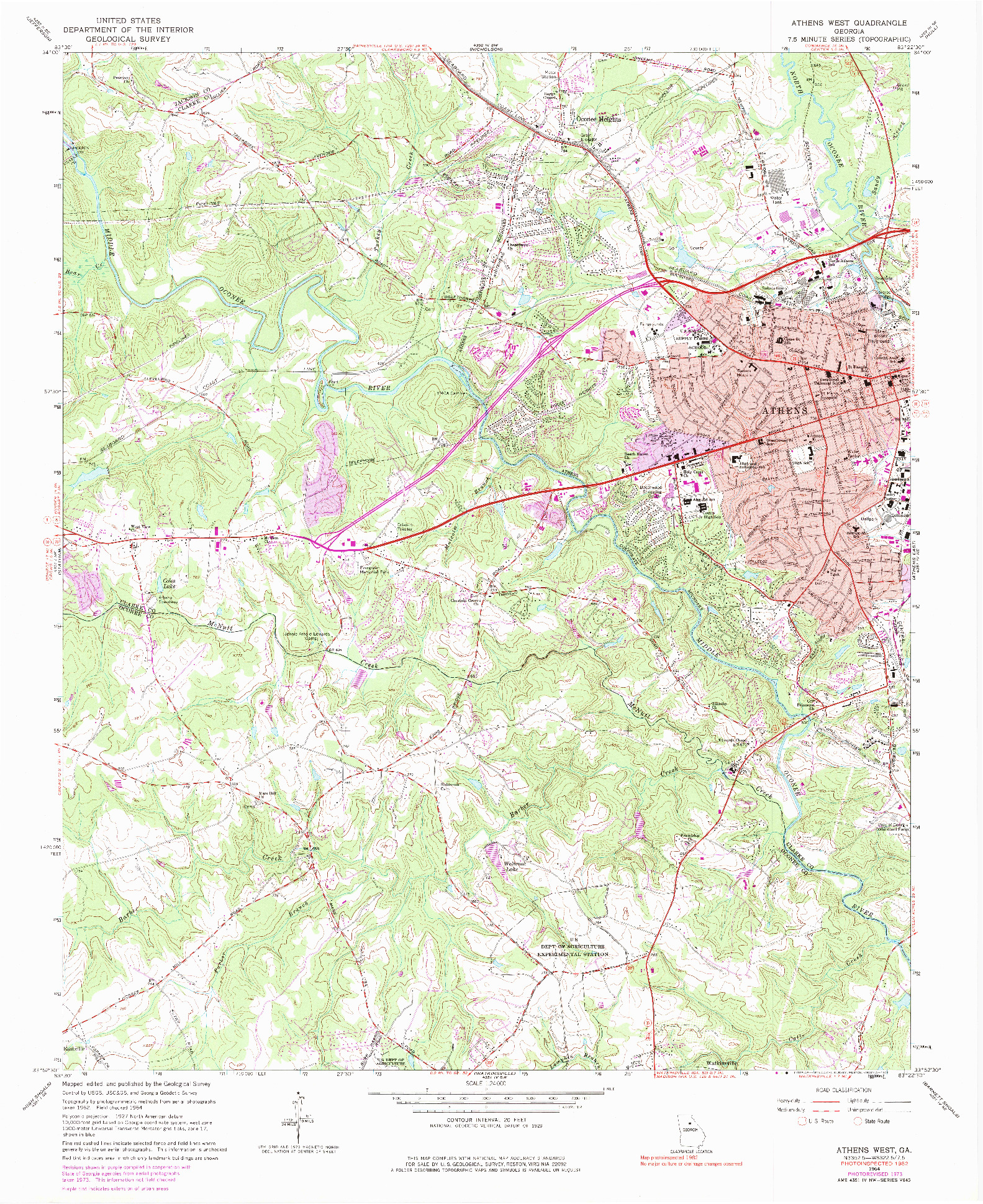 USGS 1:24000-SCALE QUADRANGLE FOR ATHENS WEST, GA 1964