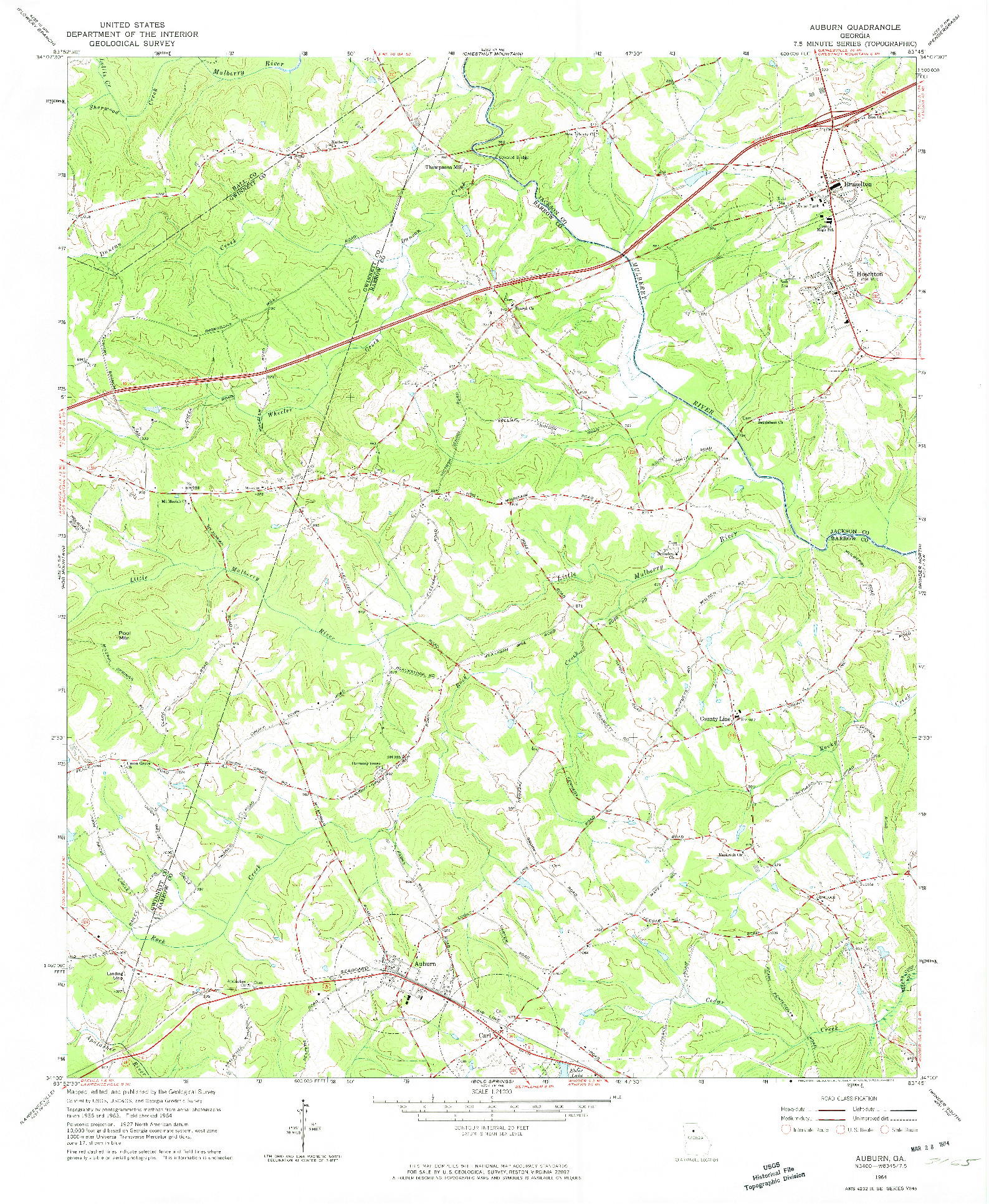 USGS 1:24000-SCALE QUADRANGLE FOR AUBURN, GA 1964