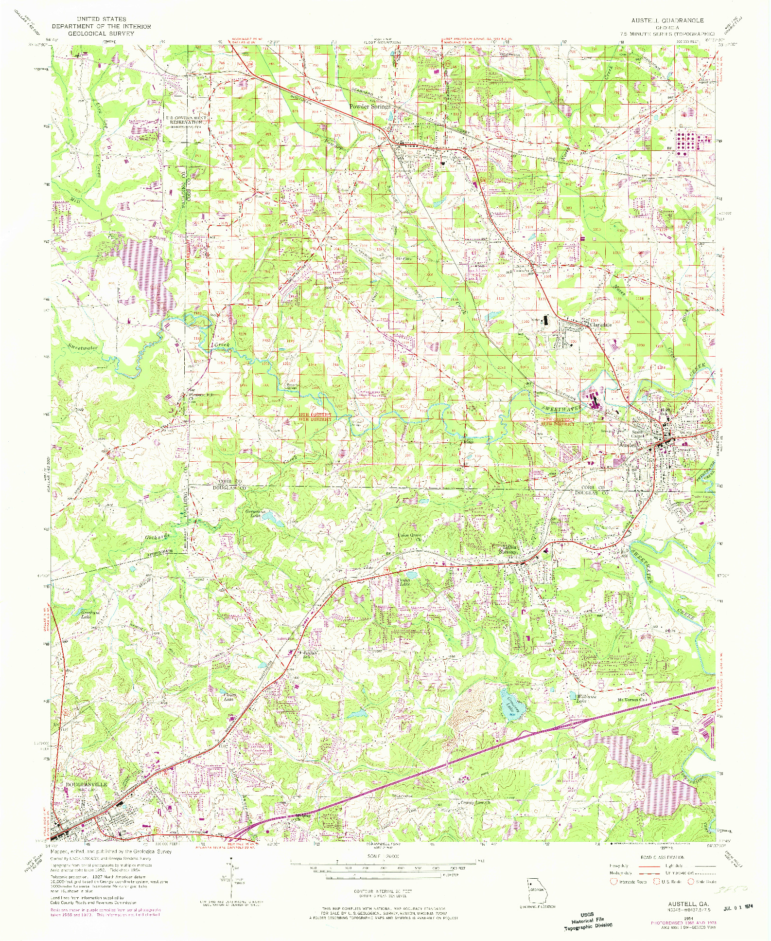 USGS 1:24000-SCALE QUADRANGLE FOR AUSTELL, GA 1954