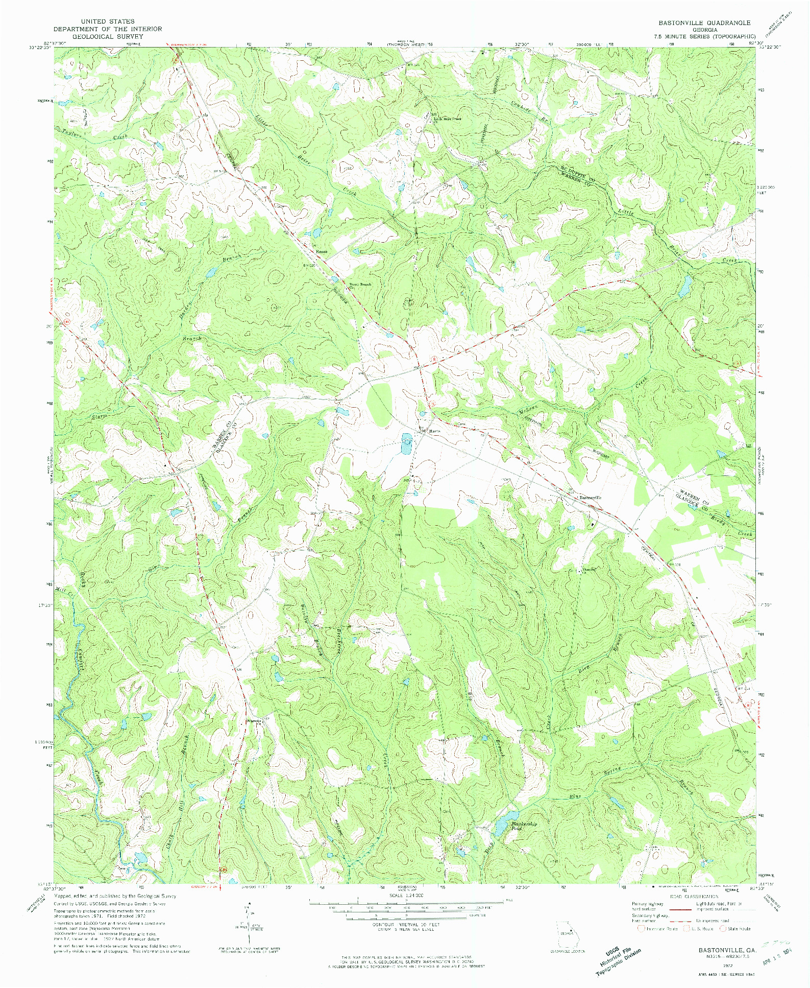 USGS 1:24000-SCALE QUADRANGLE FOR BASTONVILLE, GA 1972