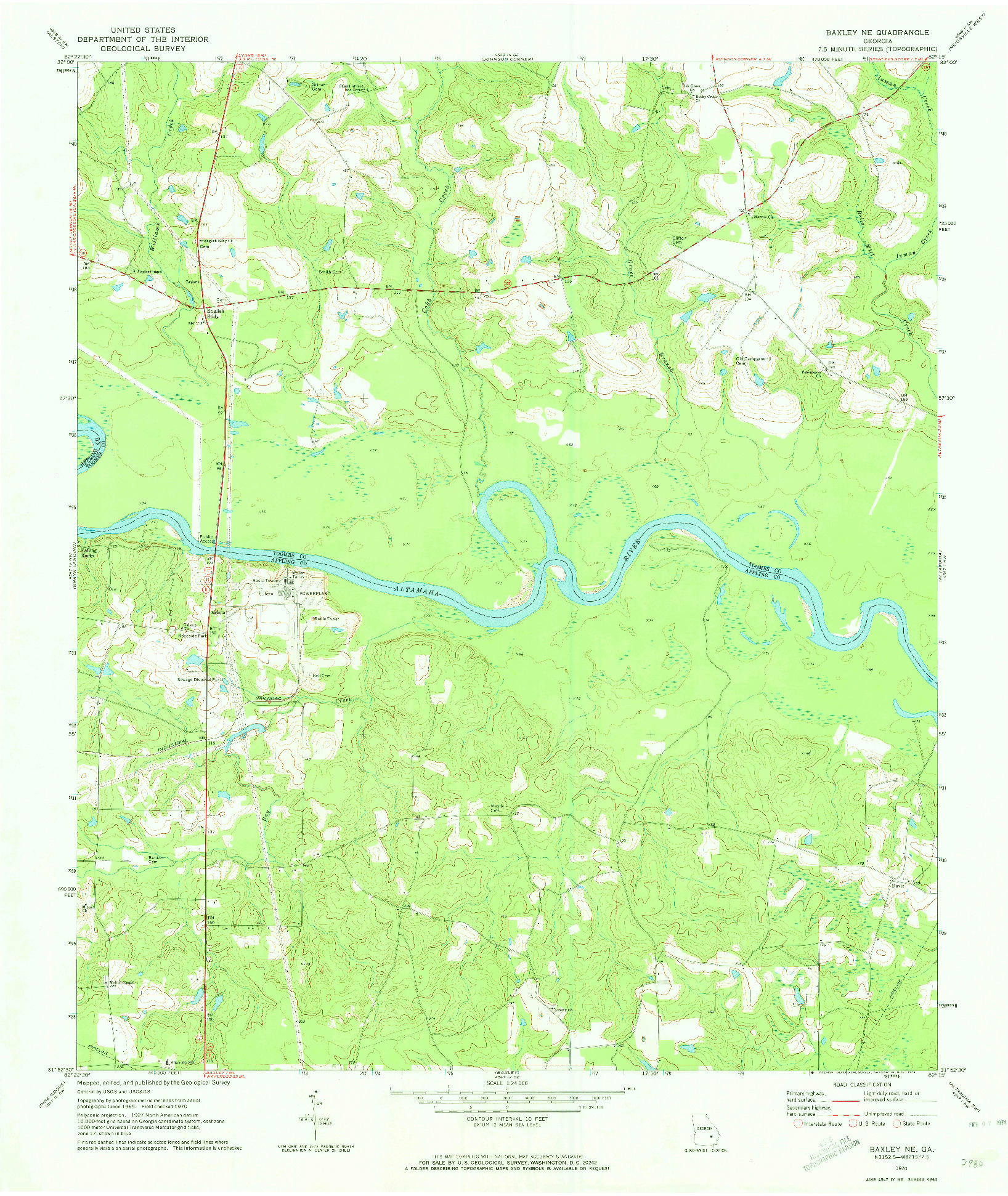 USGS 1:24000-SCALE QUADRANGLE FOR BAXLEY NE, GA 1970