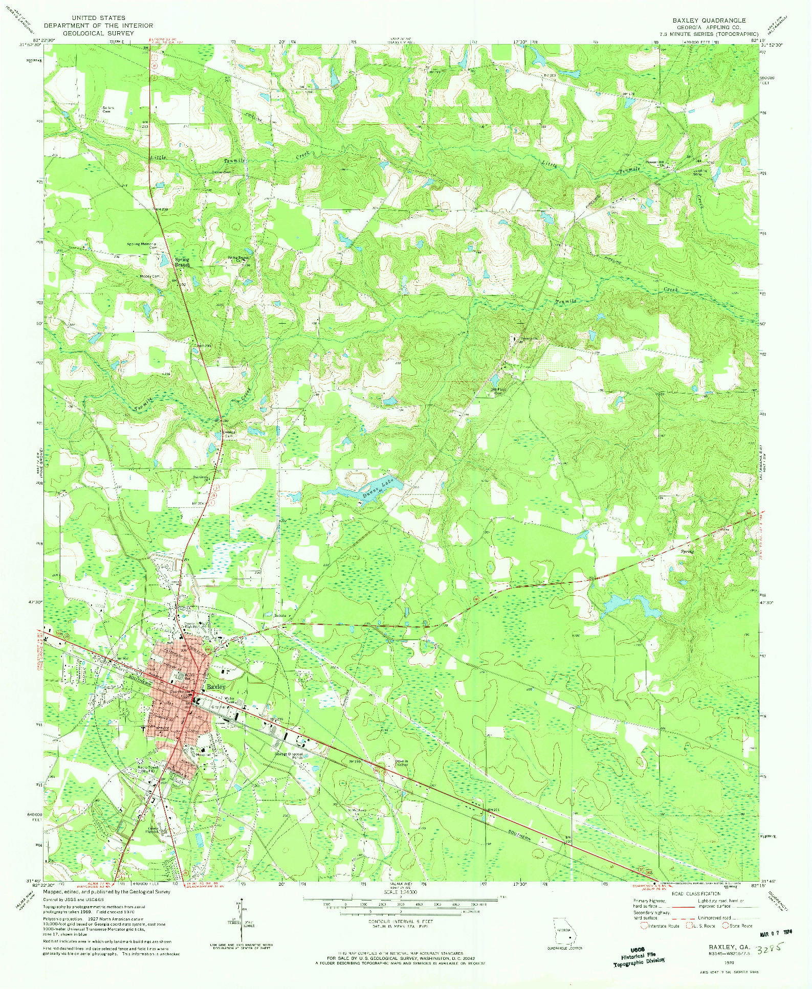 USGS 1:24000-SCALE QUADRANGLE FOR BAXLEY, GA 1970